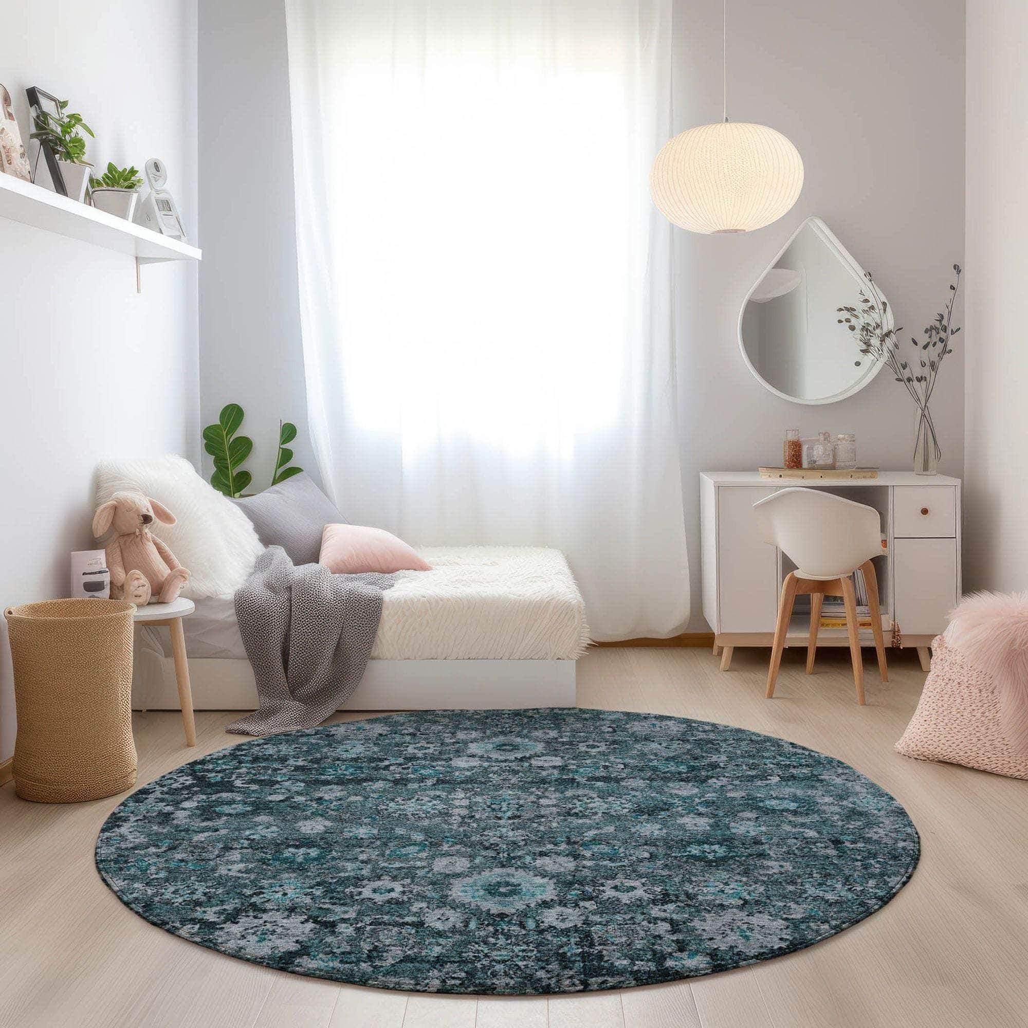 Machine Made ACN651 Teal Rugs