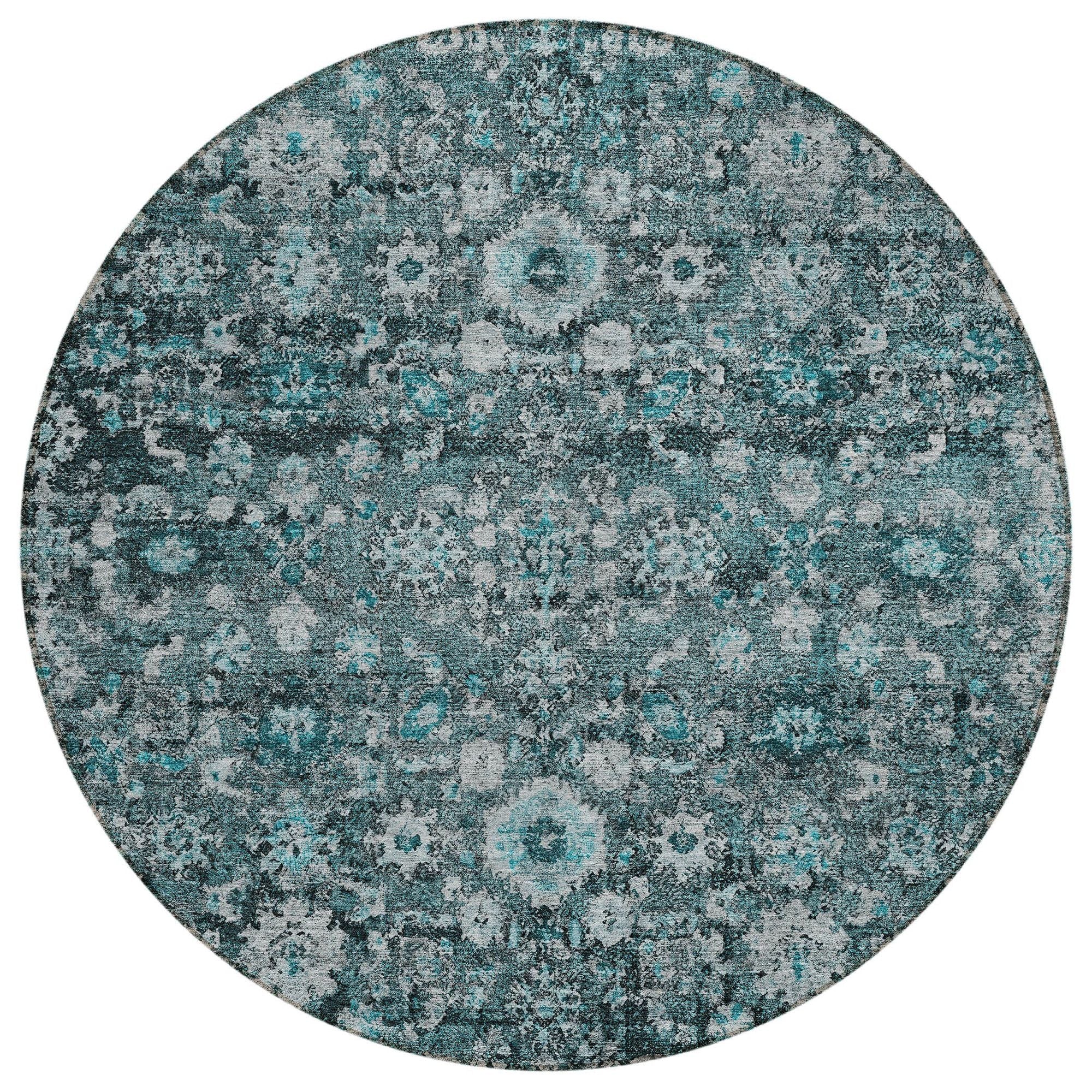 Machine Washable Teal Rug - Indoor / Outdoor - Kids / Pet Friendly Oriental Print Rug