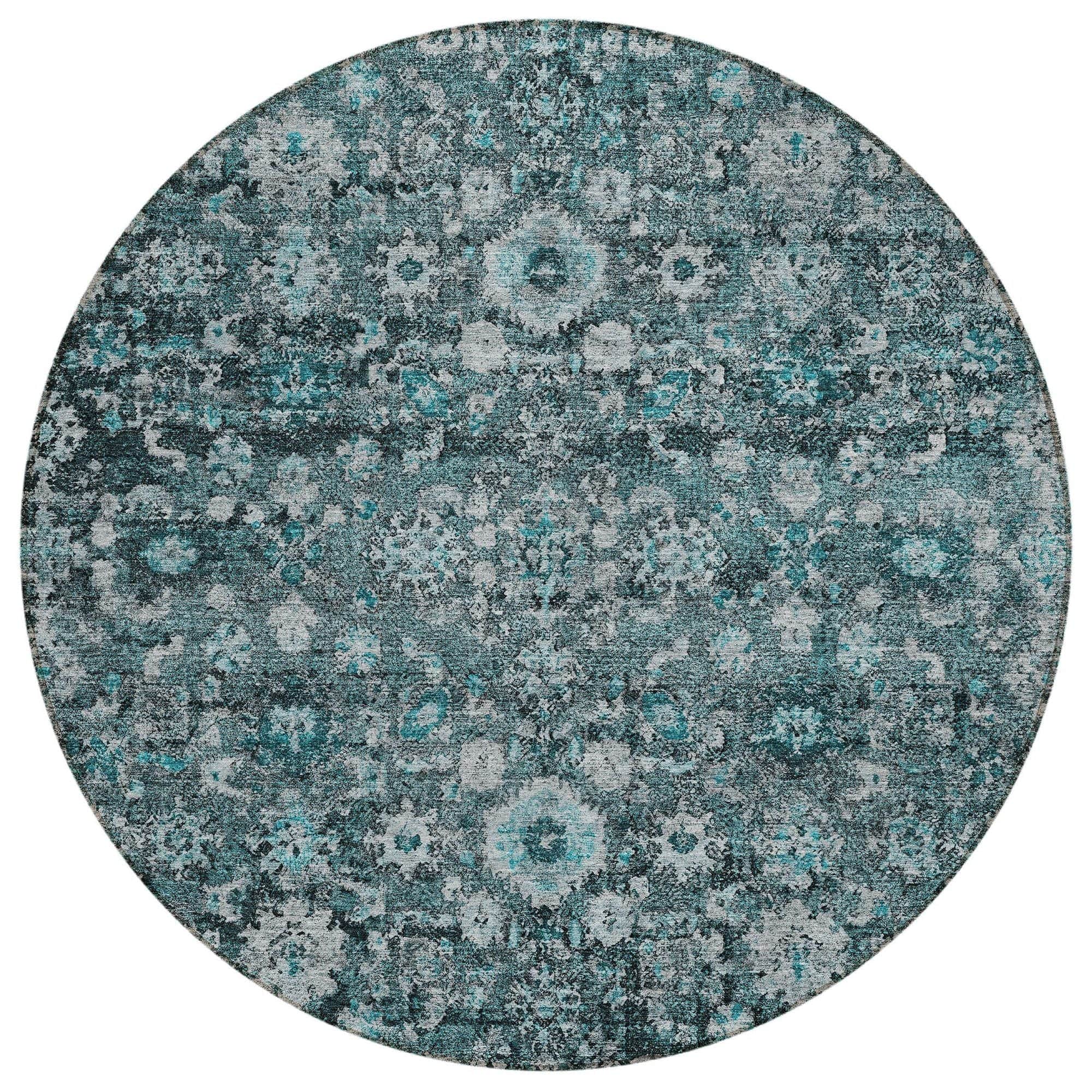 Machine Washable Teal Rug - Indoor / Outdoor - Kids / Pet Friendly Oriental Print Rug
