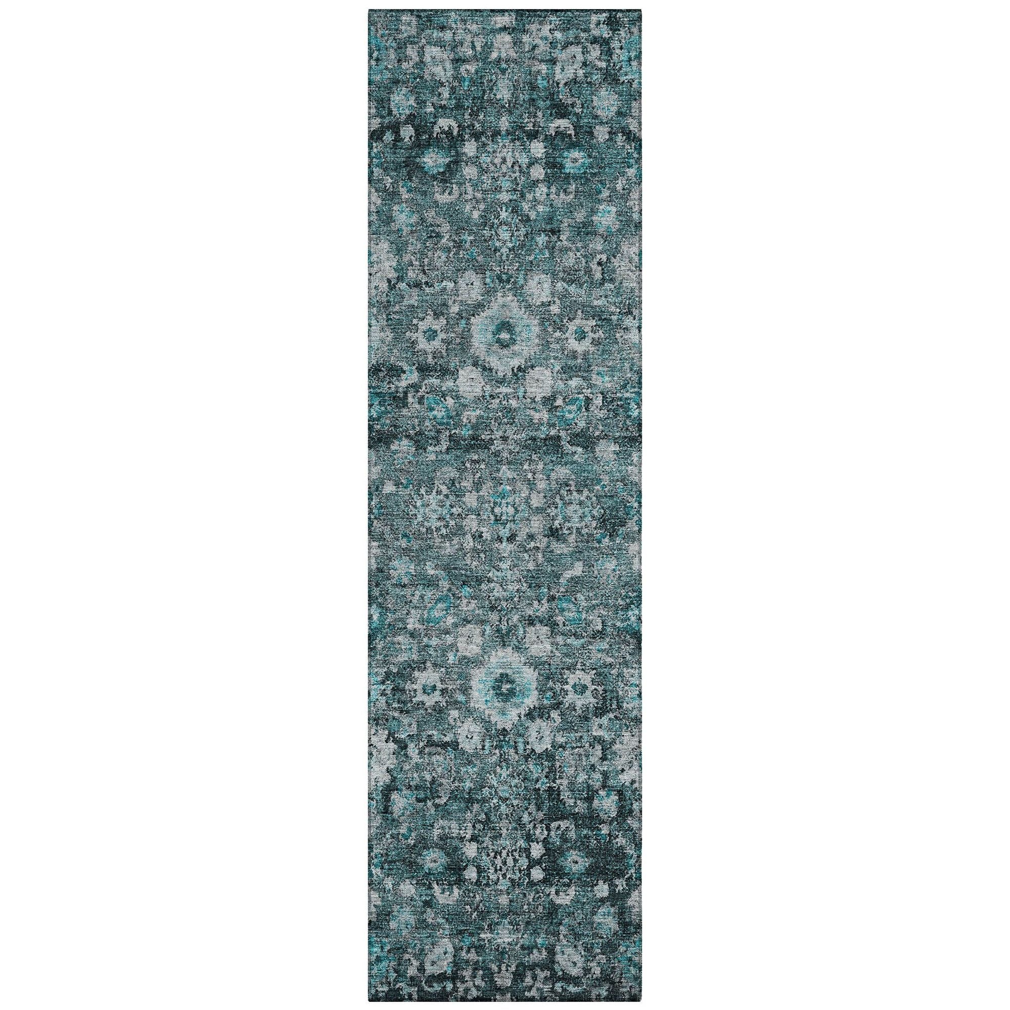 Machine Washable Teal Rug - Indoor / Outdoor - Kids / Pet Friendly Oriental Print Rug