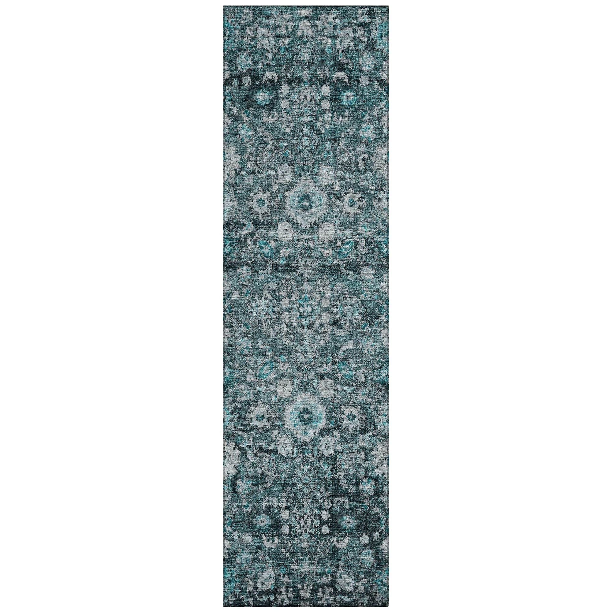 Machine Washable Teal Rug - Indoor / Outdoor - Kids / Pet Friendly Oriental Print Rug