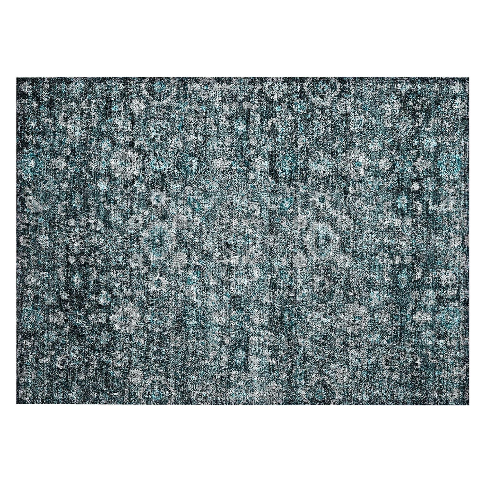 Machine Washable Teal Rug - Indoor / Outdoor - Kids / Pet Friendly Oriental Print Rug