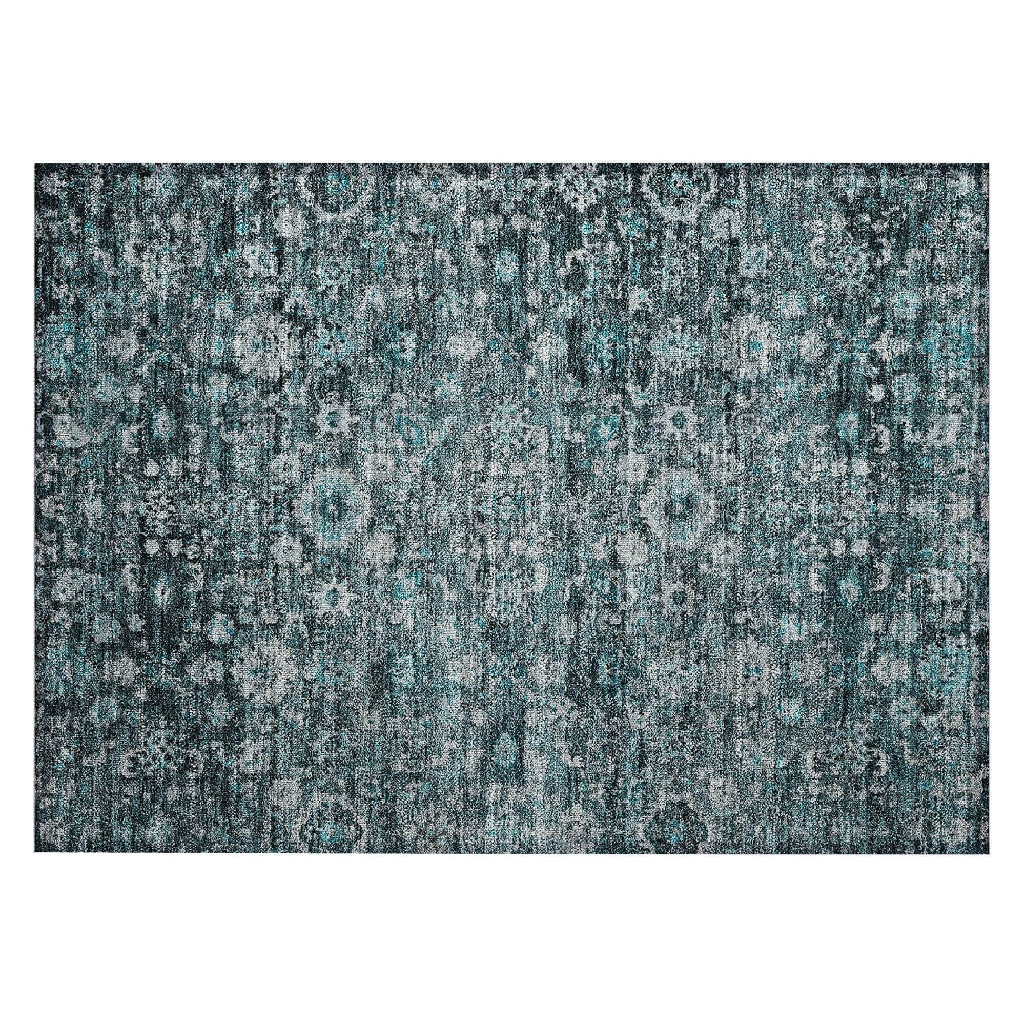 Machine Washable Teal Rug - Indoor / Outdoor - Kids / Pet Friendly Oriental Print Rug