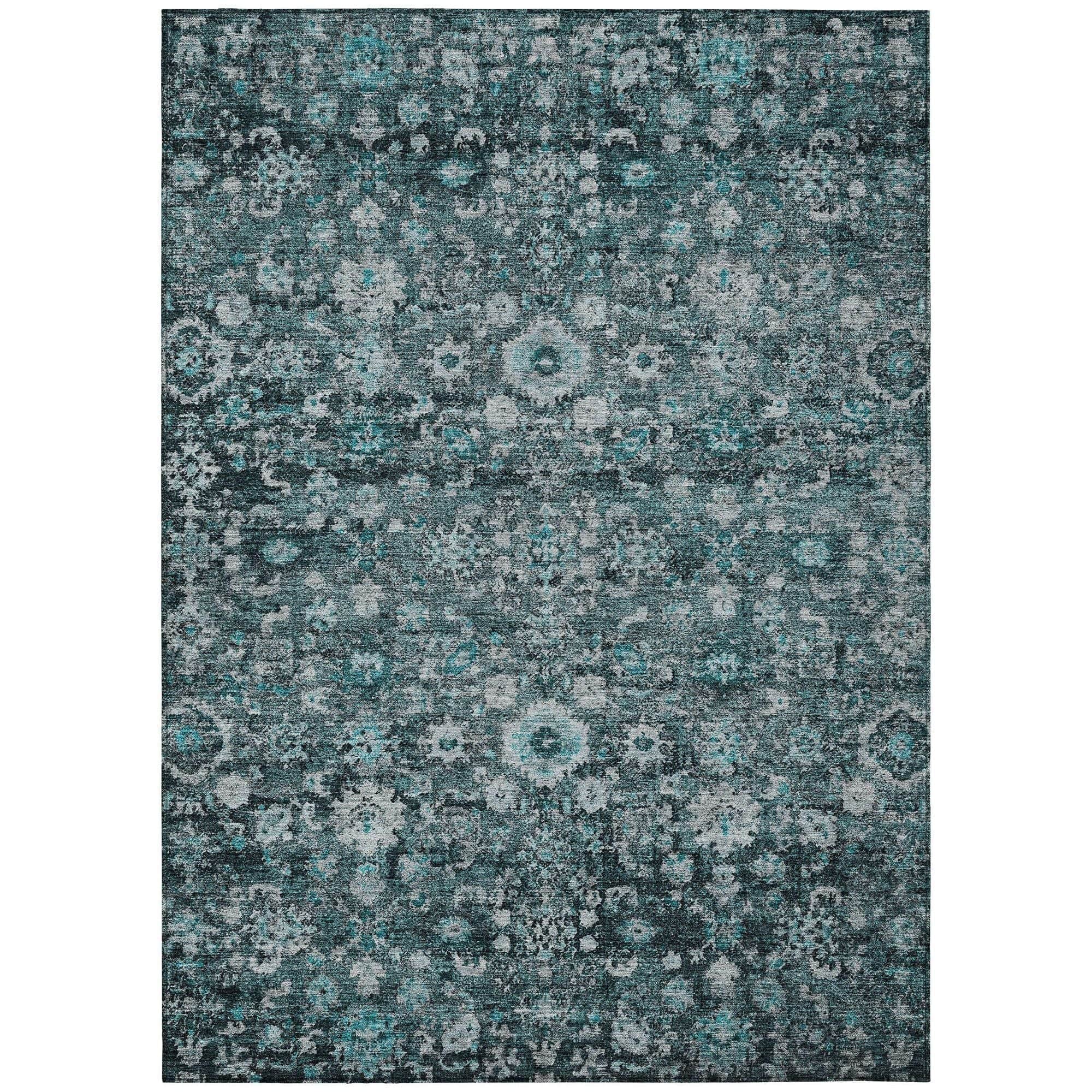 Machine Washable Teal Rug - Indoor / Outdoor - Kids / Pet Friendly Oriental Print Rug