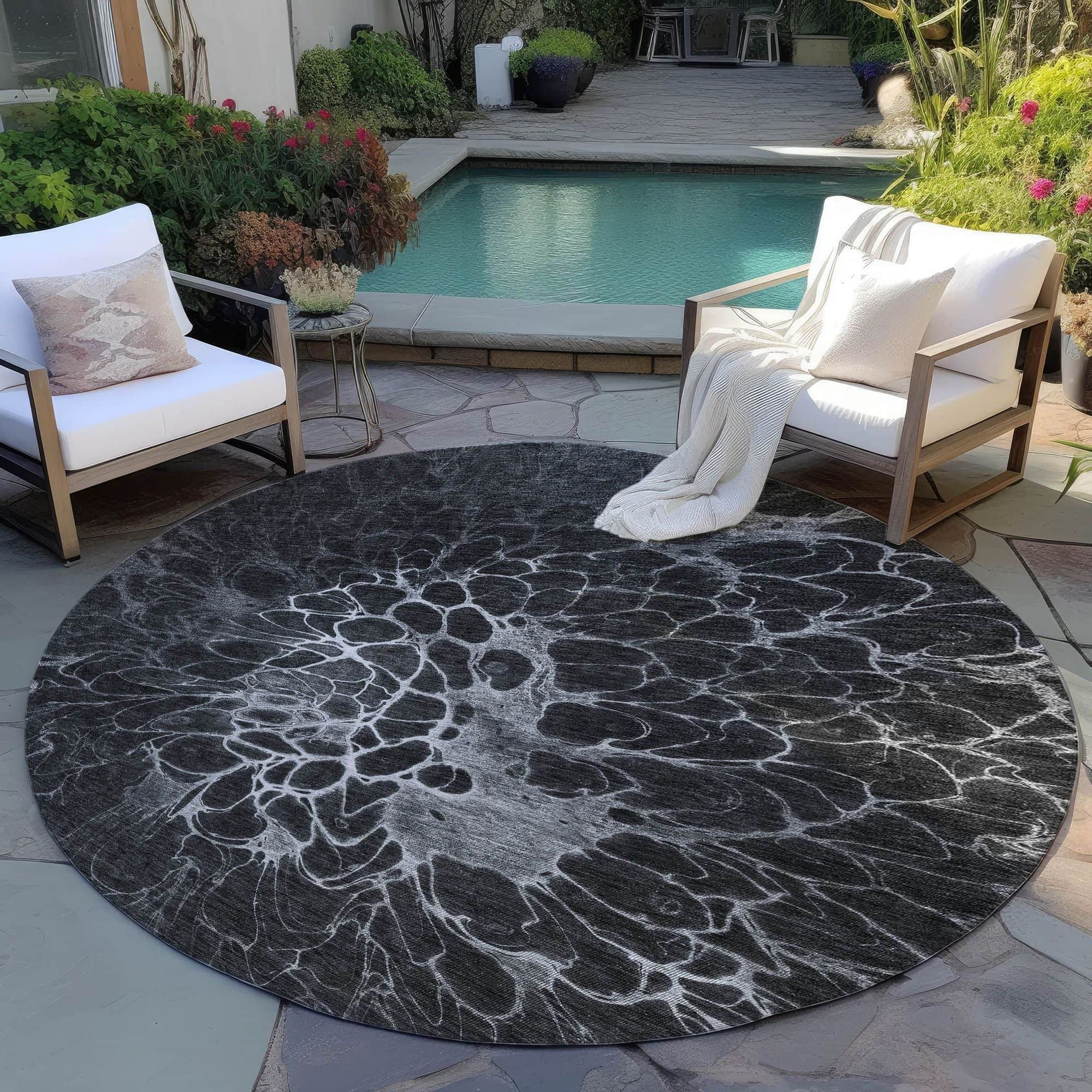 Machine Washable Charcoal Gray Rug - Indoor / Outdoor - Kids / Pet Friendly Modern Print Rug