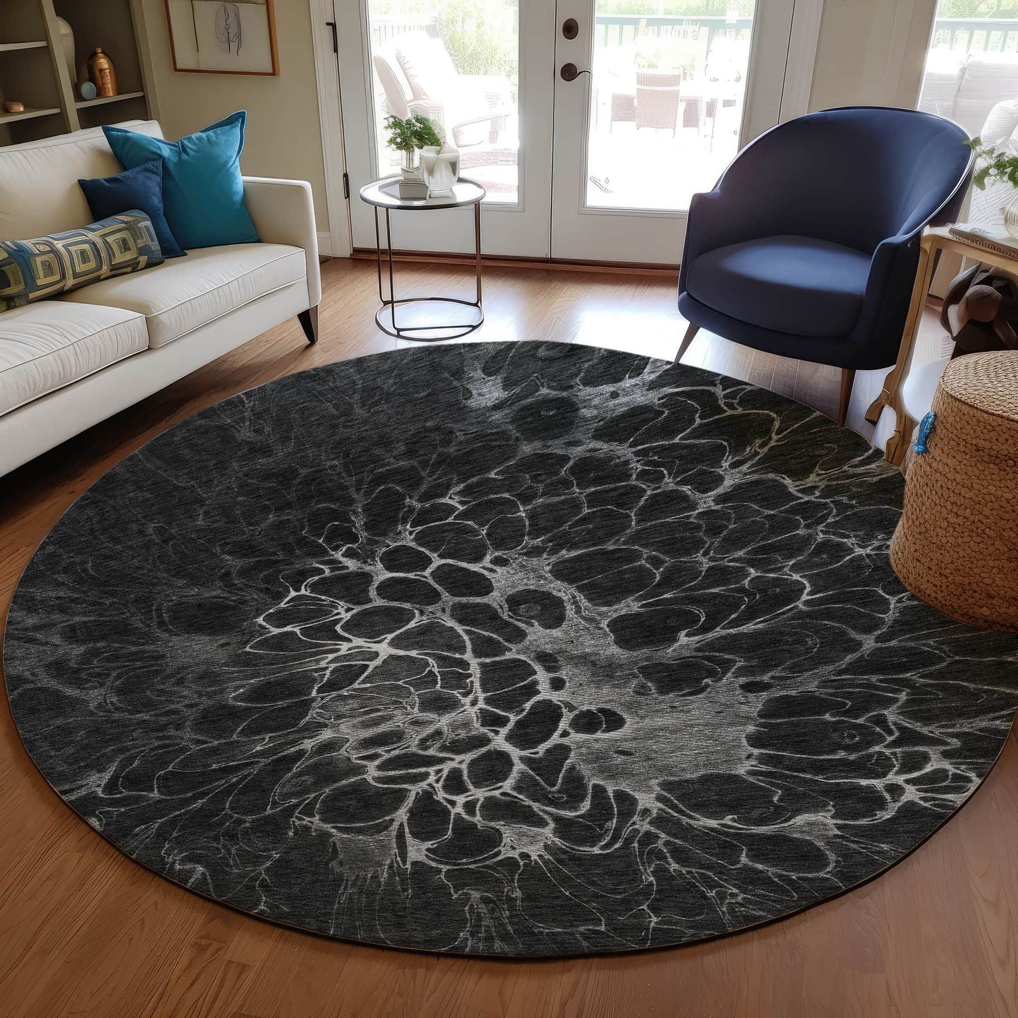 Machine Washable Charcoal Gray Rug - Indoor / Outdoor - Kids / Pet Friendly Modern Print Rug