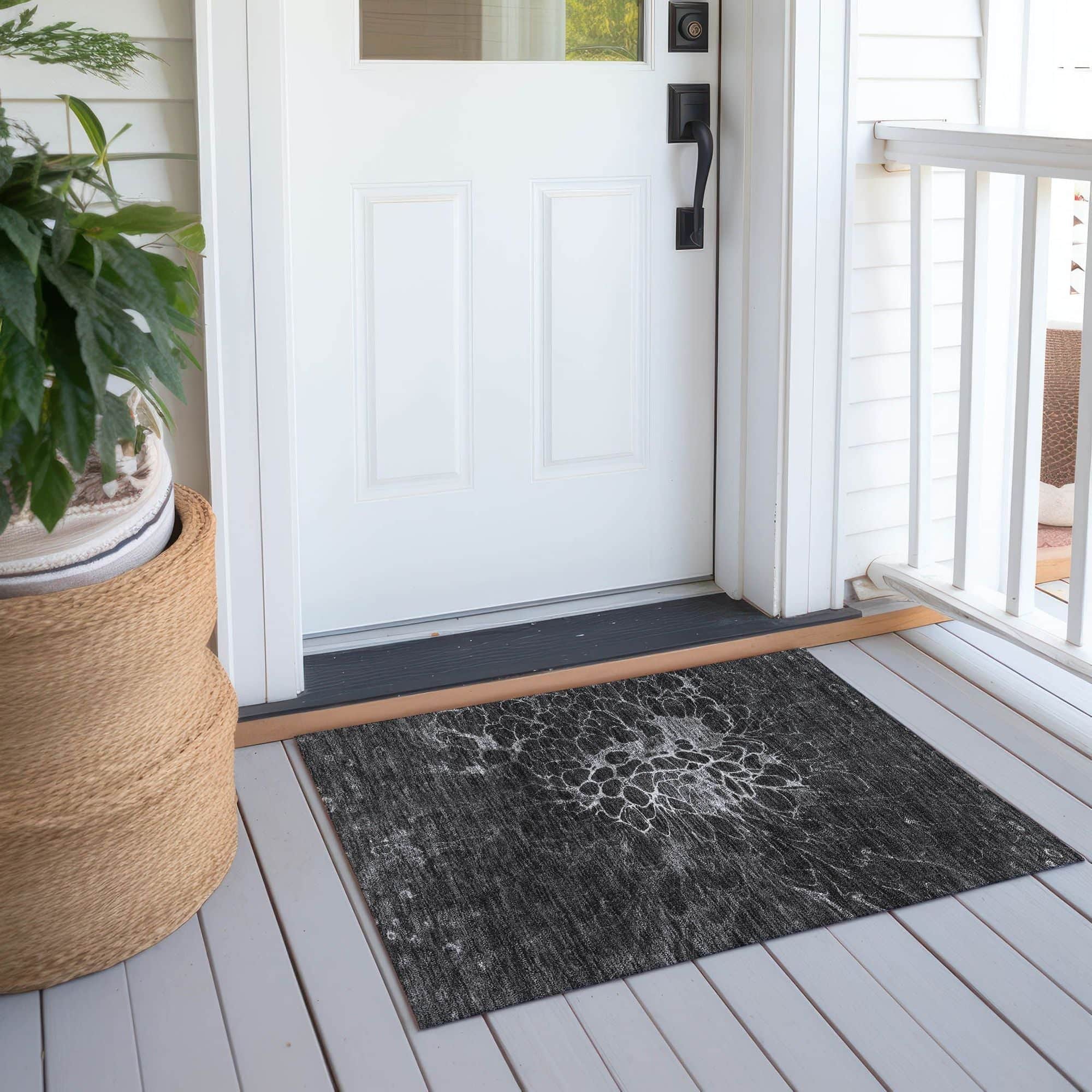 Machine Washable Charcoal Gray Rug - Indoor / Outdoor - Kids / Pet Friendly Modern Print Rug