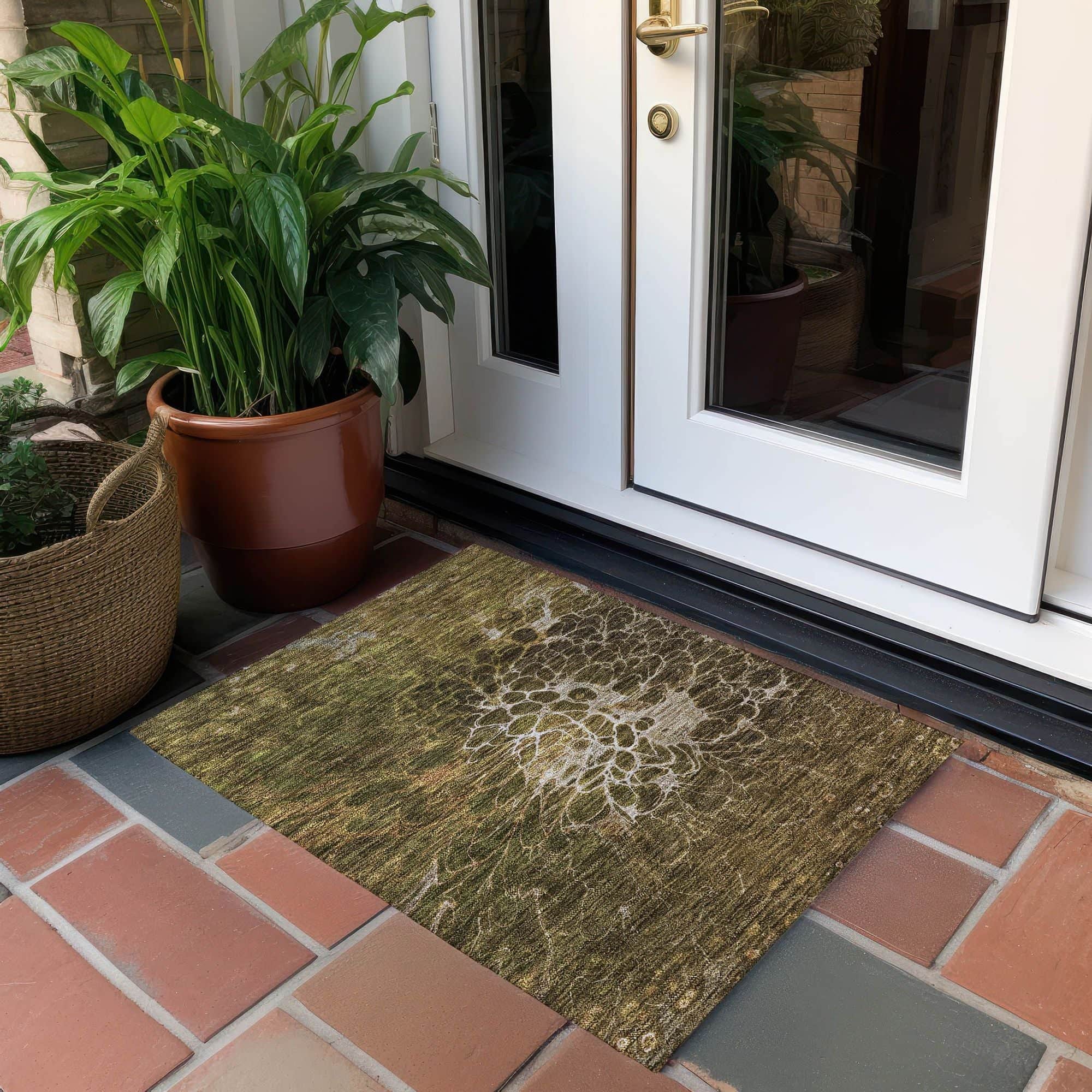 Machine Washable Chocolate Brown Rug - Indoor / Outdoor - Kids / Pet Friendly Modern Print Rug