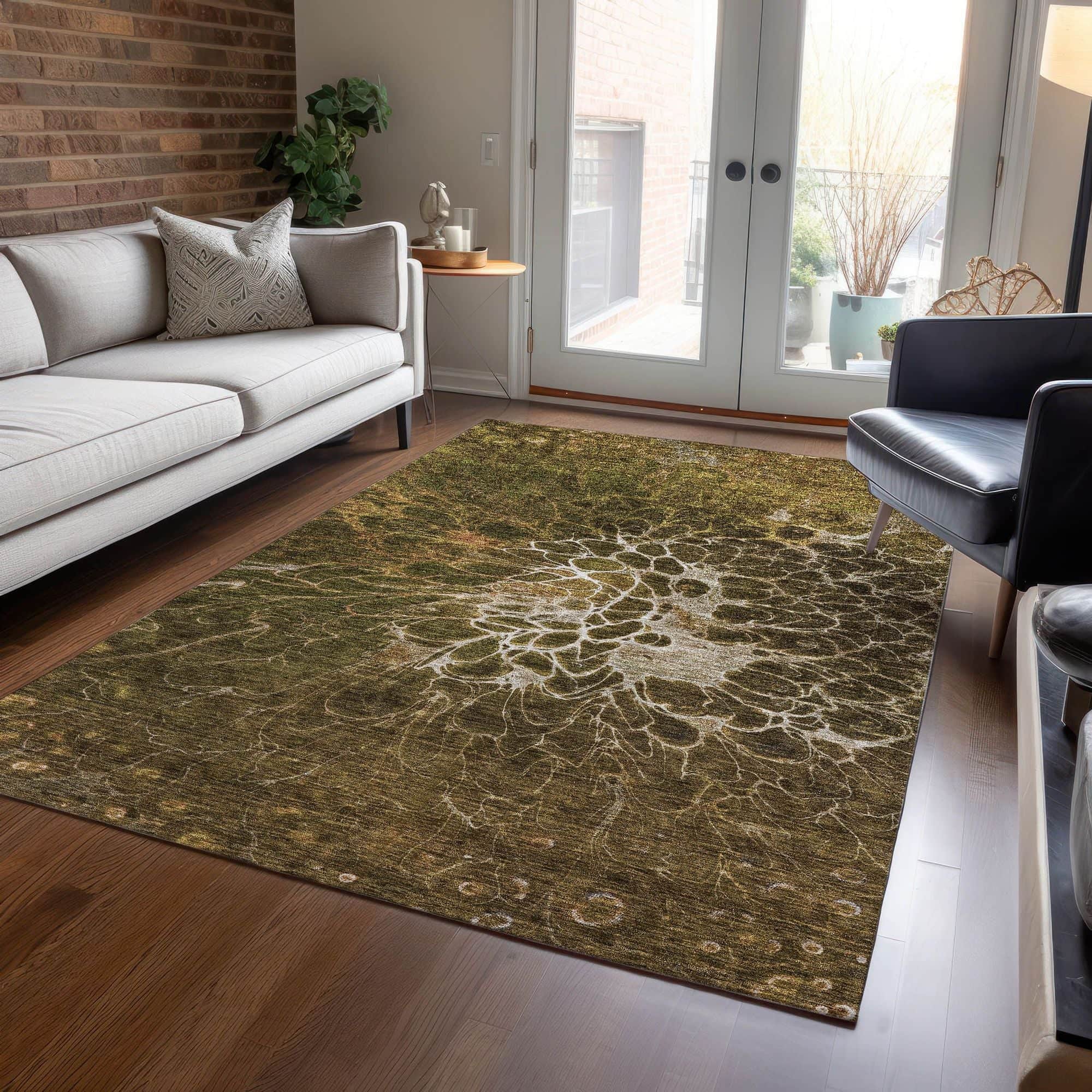 Machine Washable Chocolate Brown Rug - Indoor / Outdoor - Kids / Pet Friendly Modern Print Rug