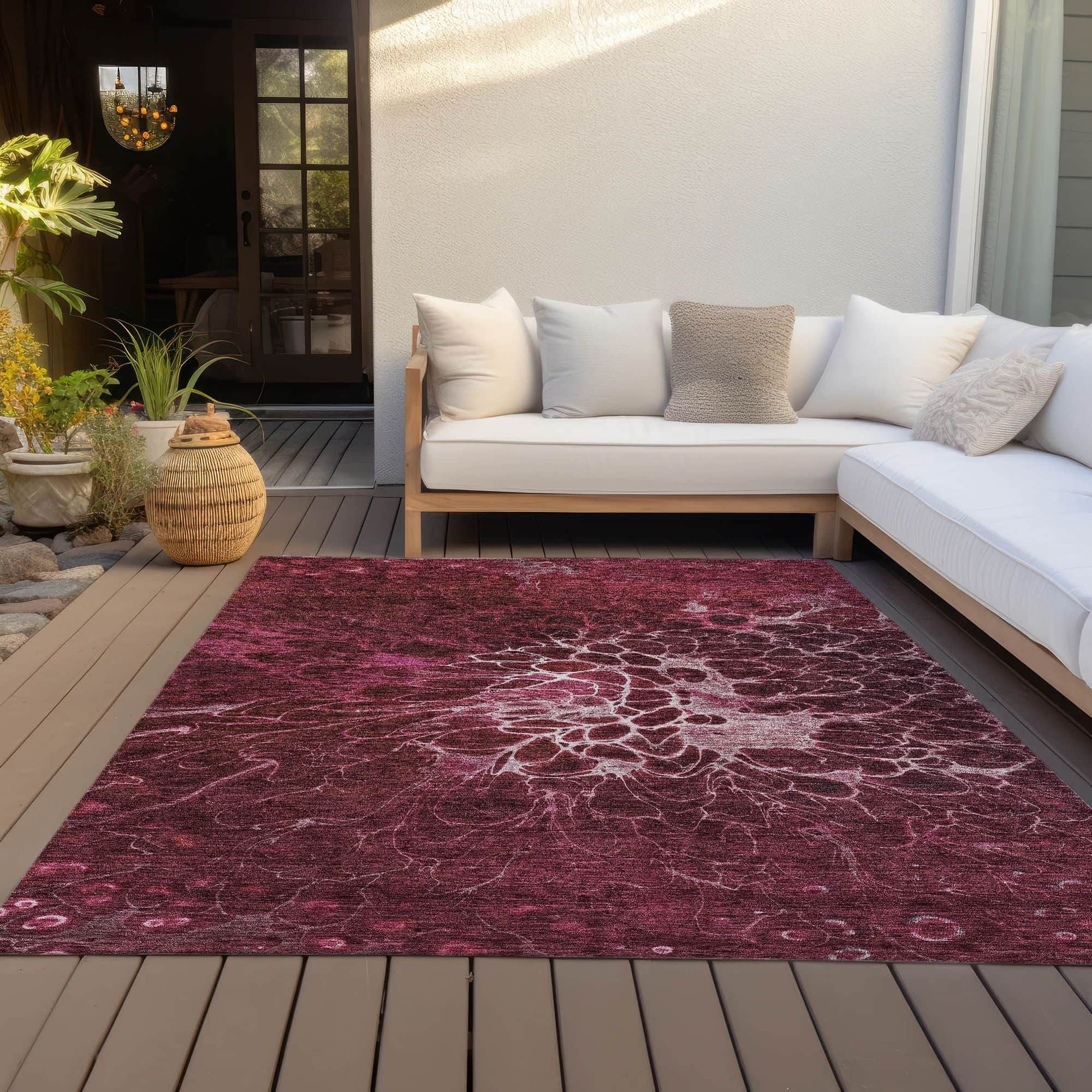 Machine Washable Merlot Red Rug - Indoor / Outdoor - Kids / Pet Friendly Modern Print Rug