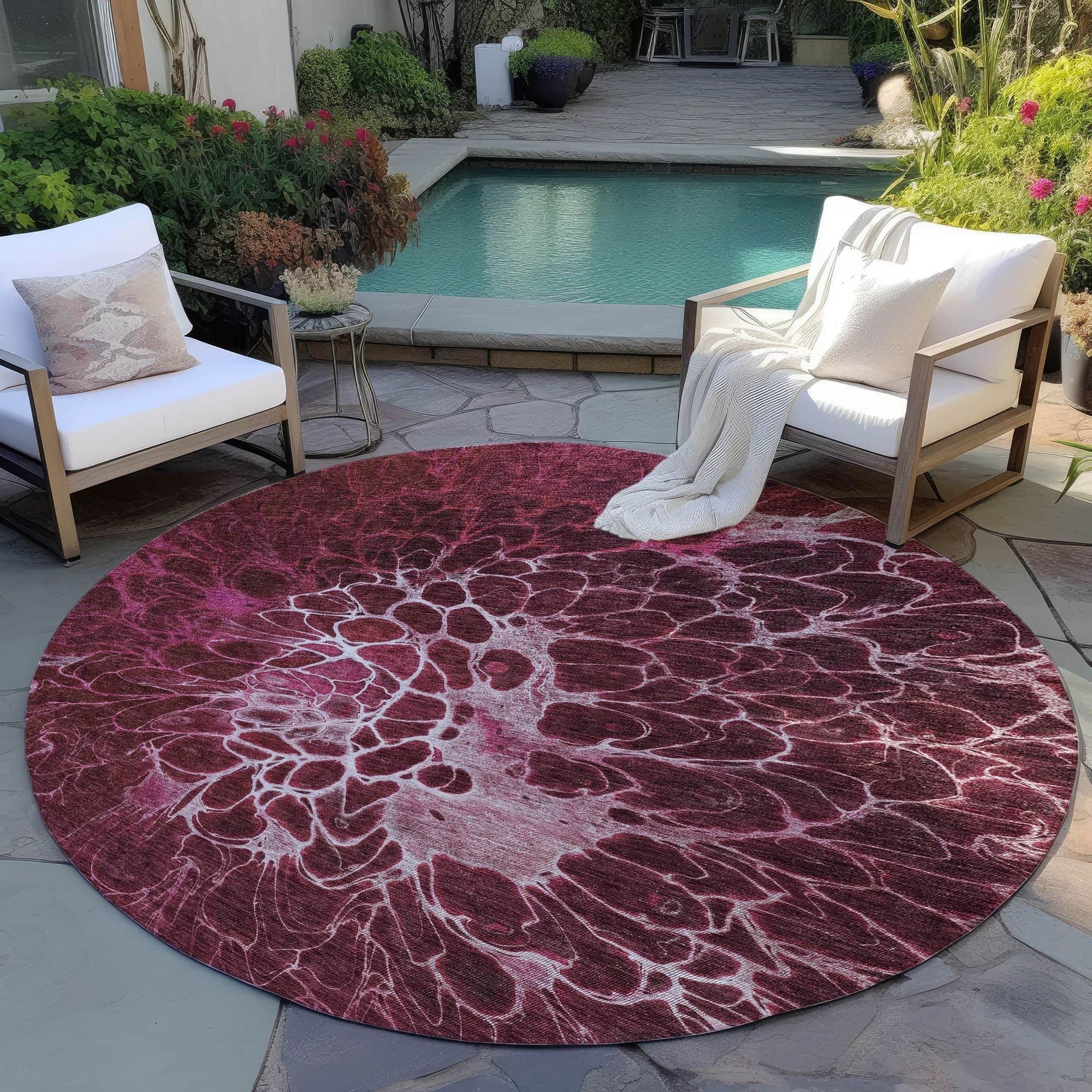 Machine Washable Merlot Red Rug - Indoor / Outdoor - Kids / Pet Friendly Modern Print Rug