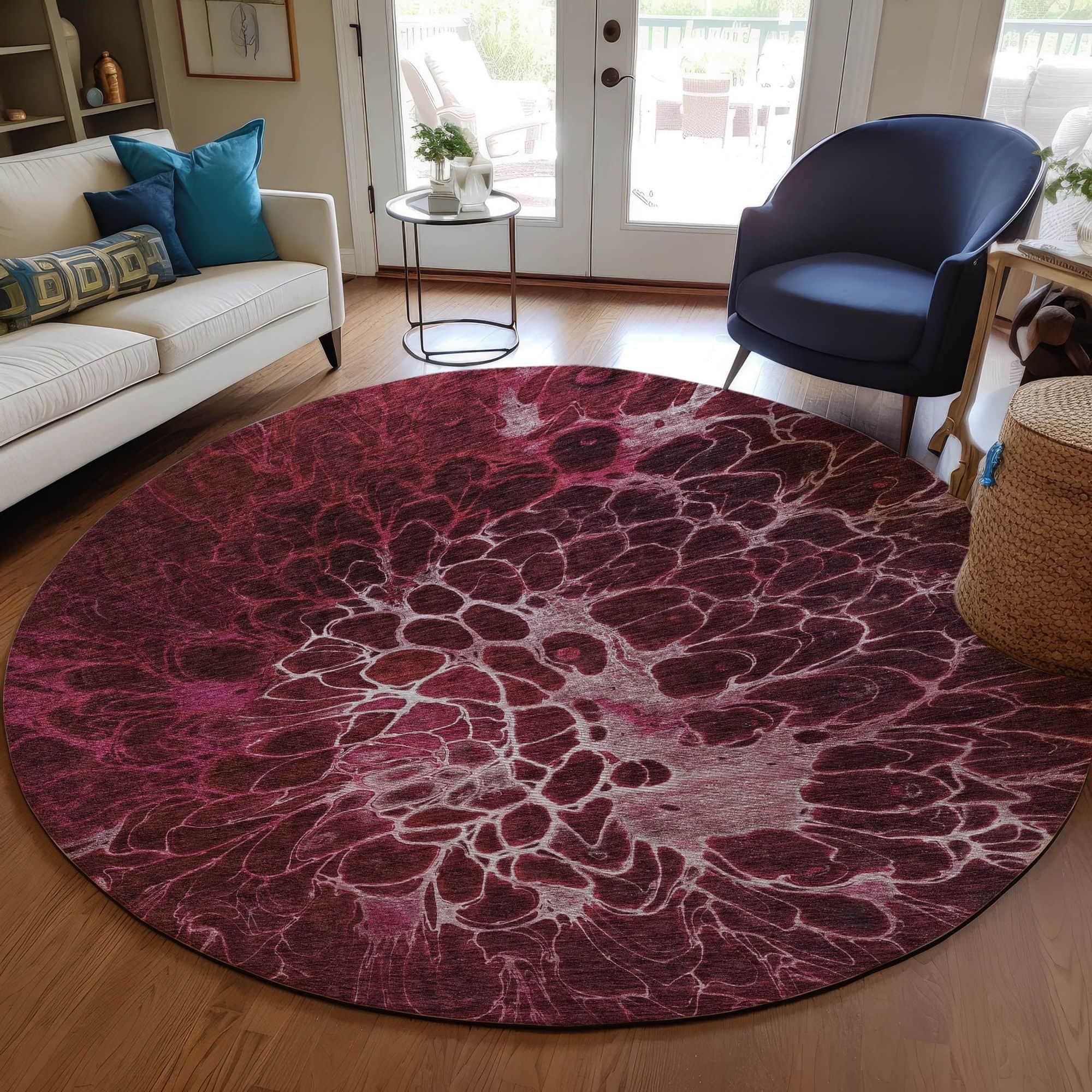 Machine Washable Merlot Red Rug - Indoor / Outdoor - Kids / Pet Friendly Modern Print Rug