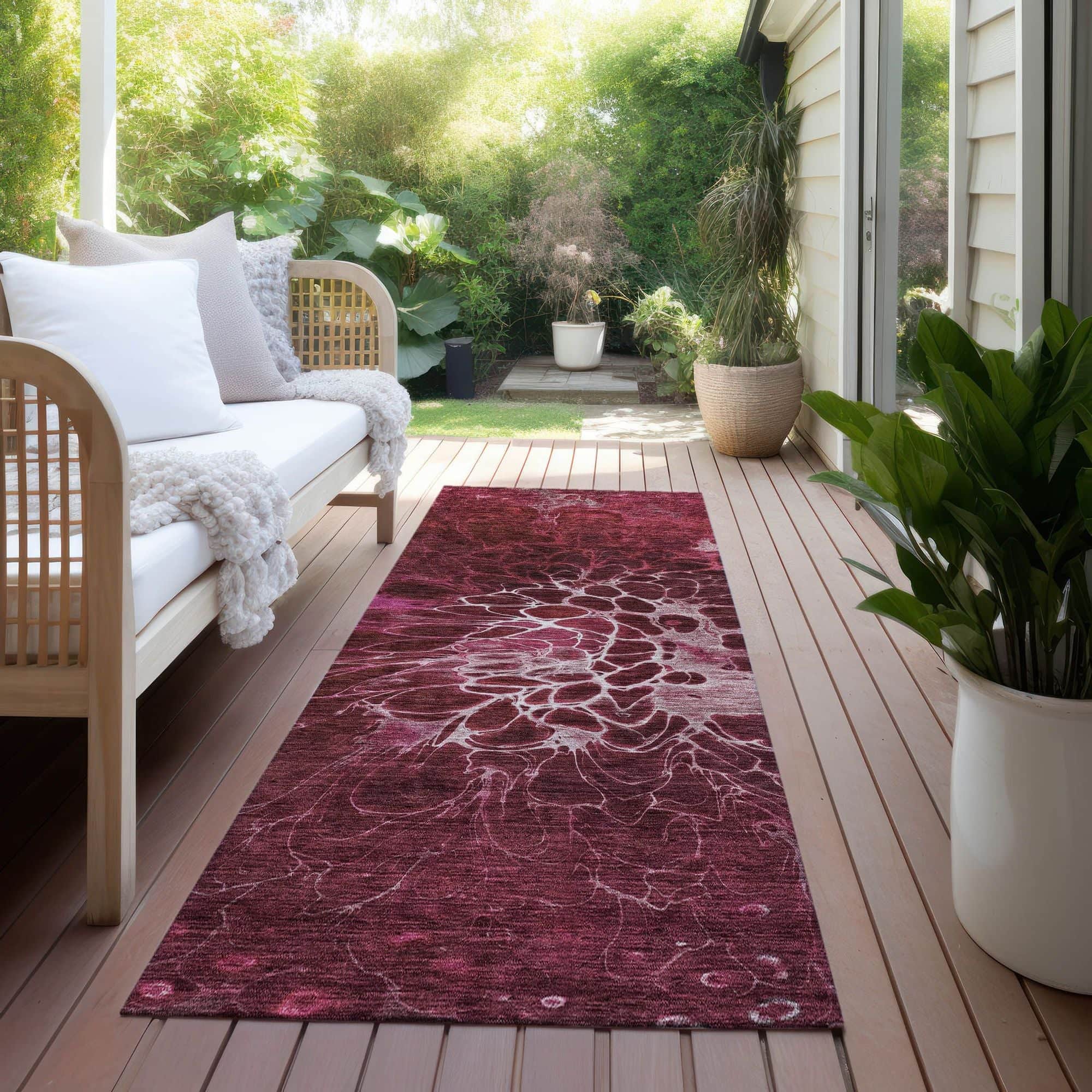 Machine Washable Merlot Red Rug - Indoor / Outdoor - Kids / Pet Friendly Modern Print Rug