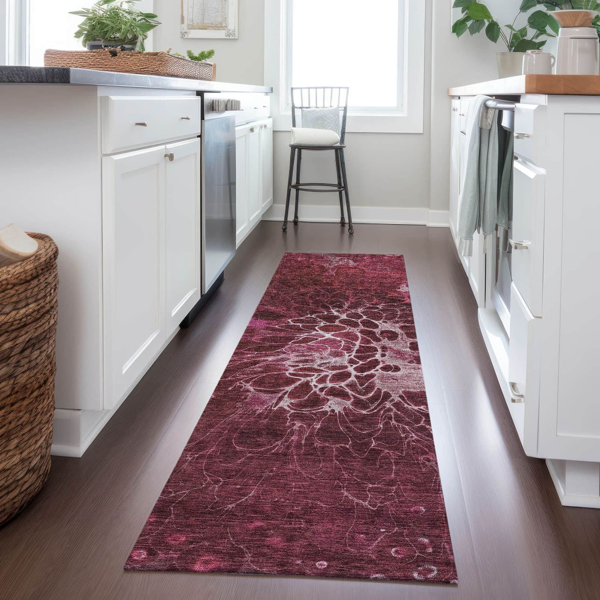 Machine Washable Merlot Red Rug - Indoor / Outdoor - Kids / Pet Friendly Modern Print Rug