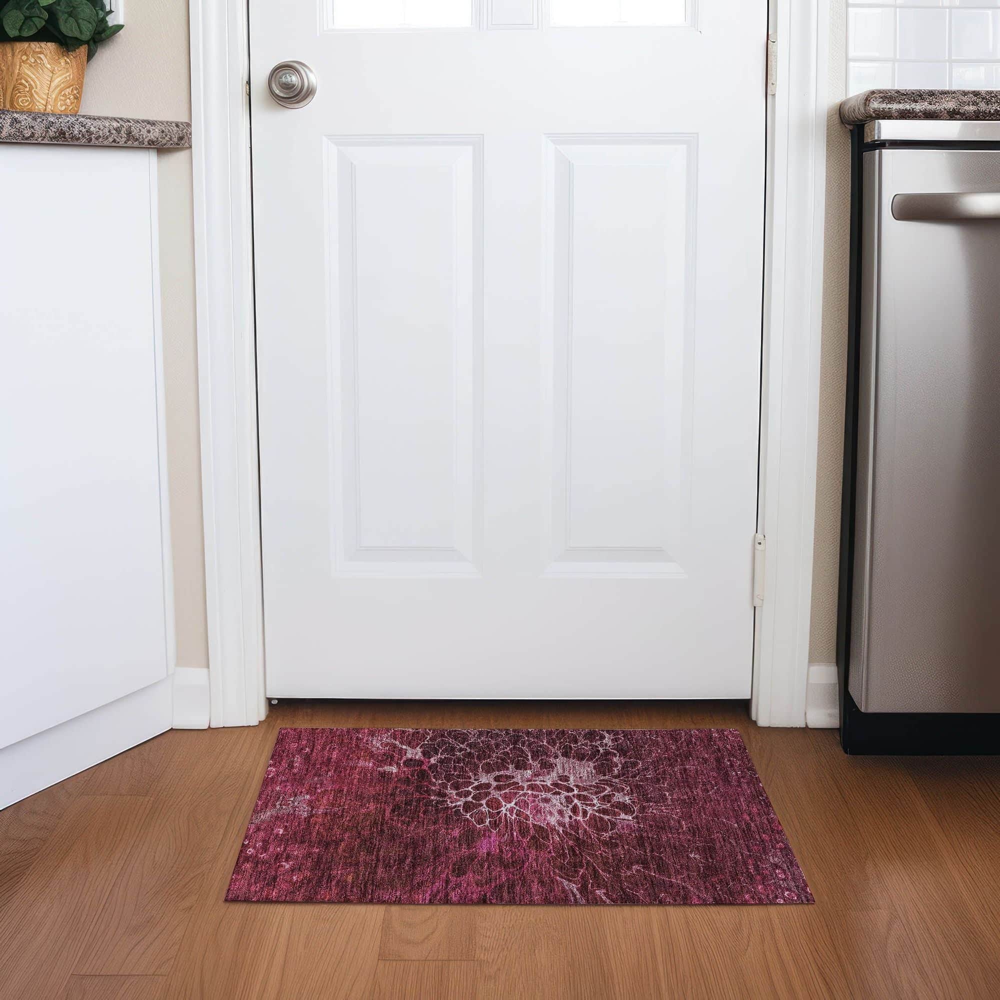 Machine Washable Merlot Red Rug - Indoor / Outdoor - Kids / Pet Friendly Modern Print Rug