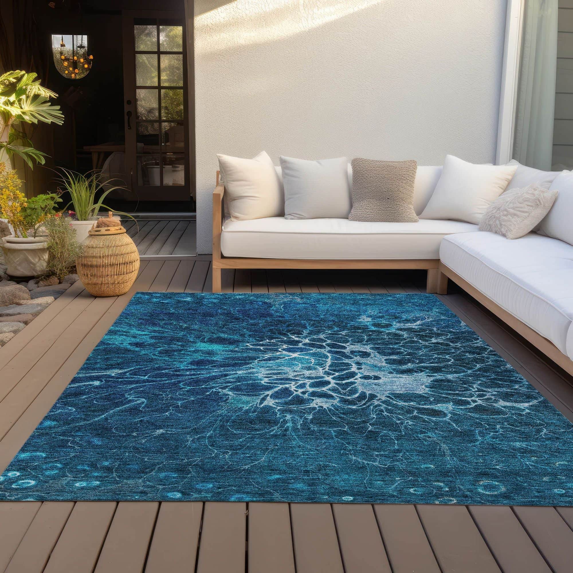 Machine Washable Navy Blue Rug - Indoor / Outdoor - Kids / Pet Friendly Modern Print Rug