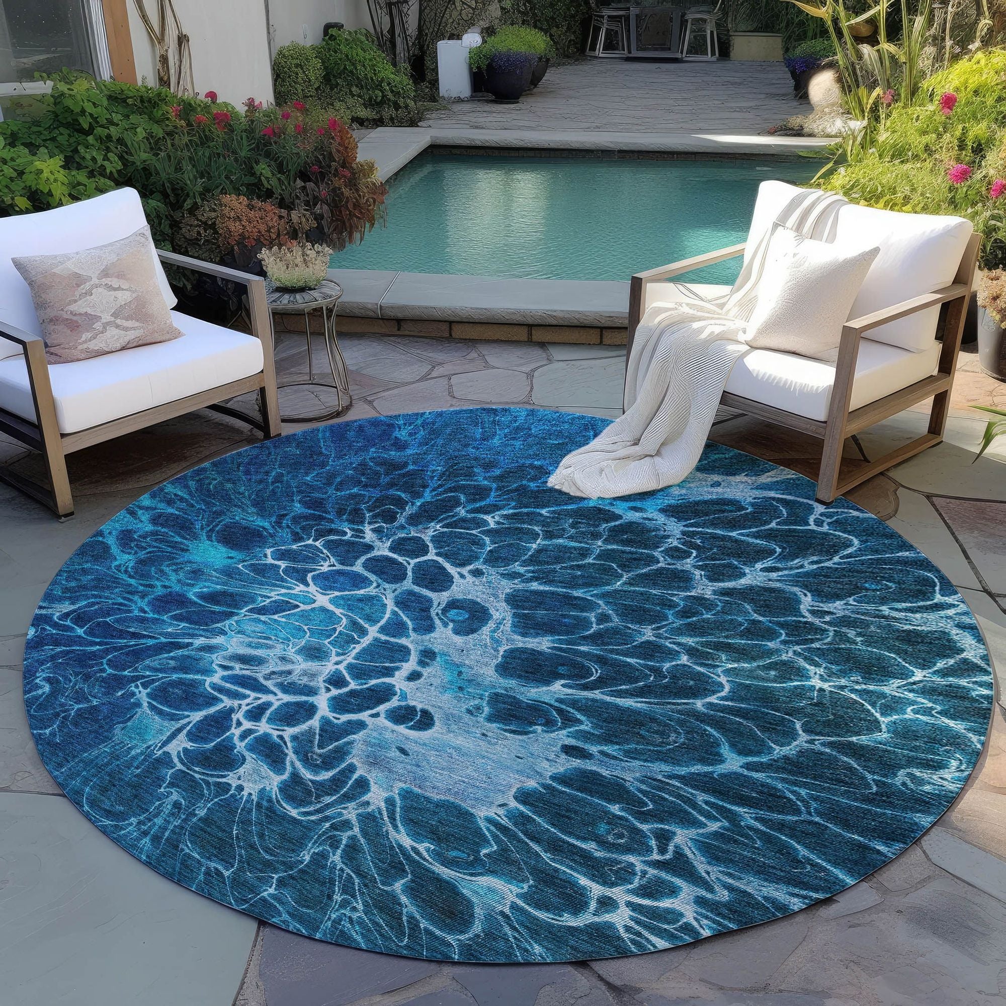 Machine Washable Navy Blue Rug - Indoor / Outdoor - Kids / Pet Friendly Modern Print Rug