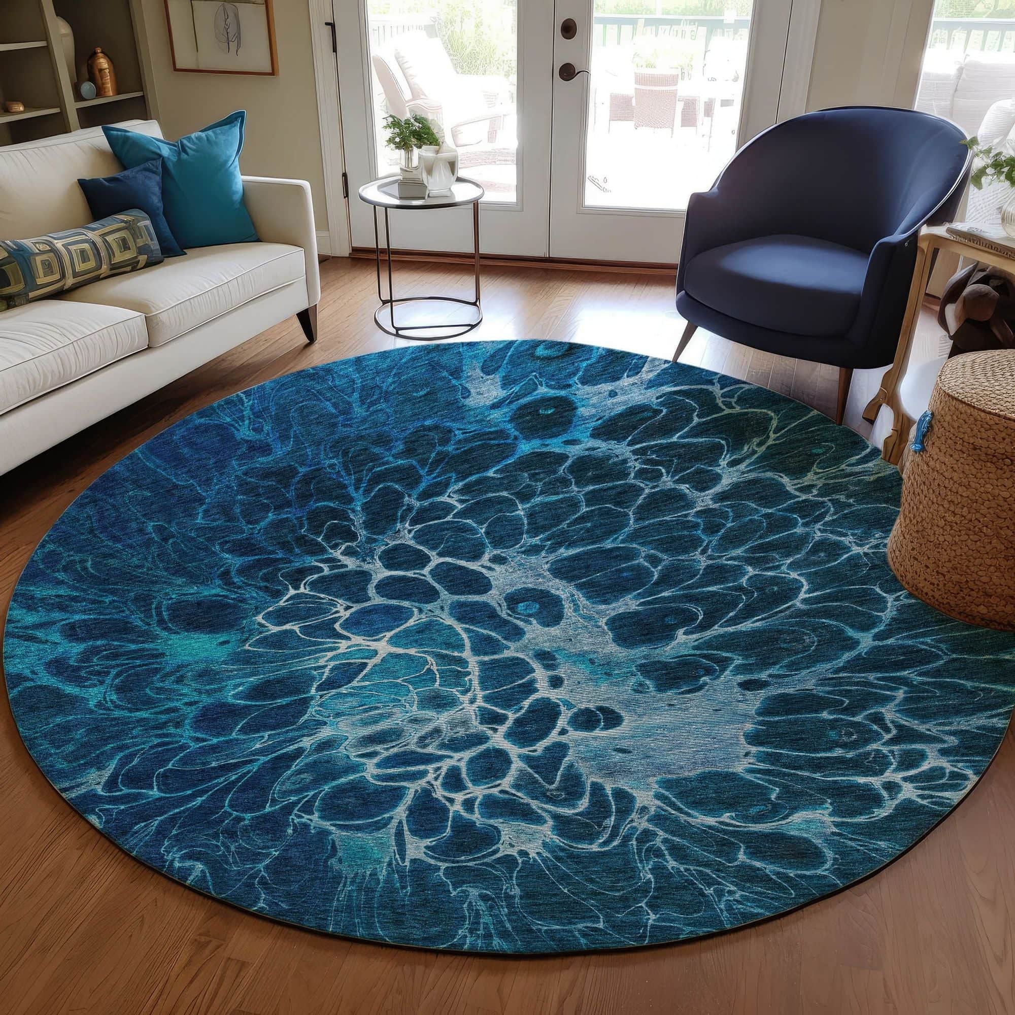 Machine Washable Navy Blue Rug - Indoor / Outdoor - Kids / Pet Friendly Modern Print Rug