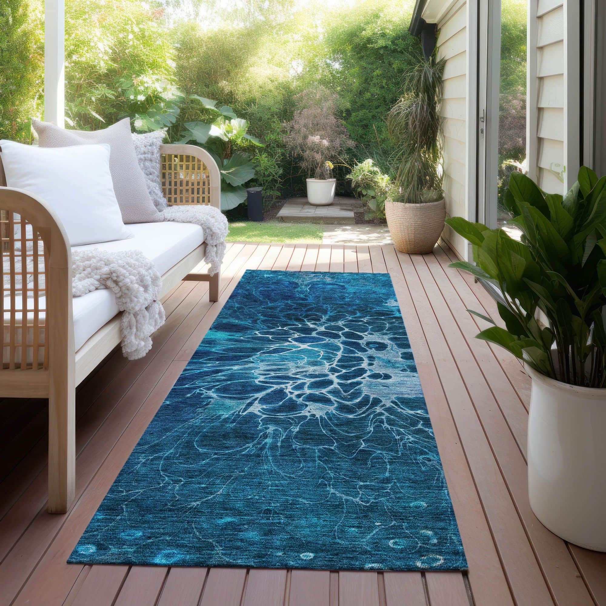 Machine Washable Navy Blue Rug - Indoor / Outdoor - Kids / Pet Friendly Modern Print Rug