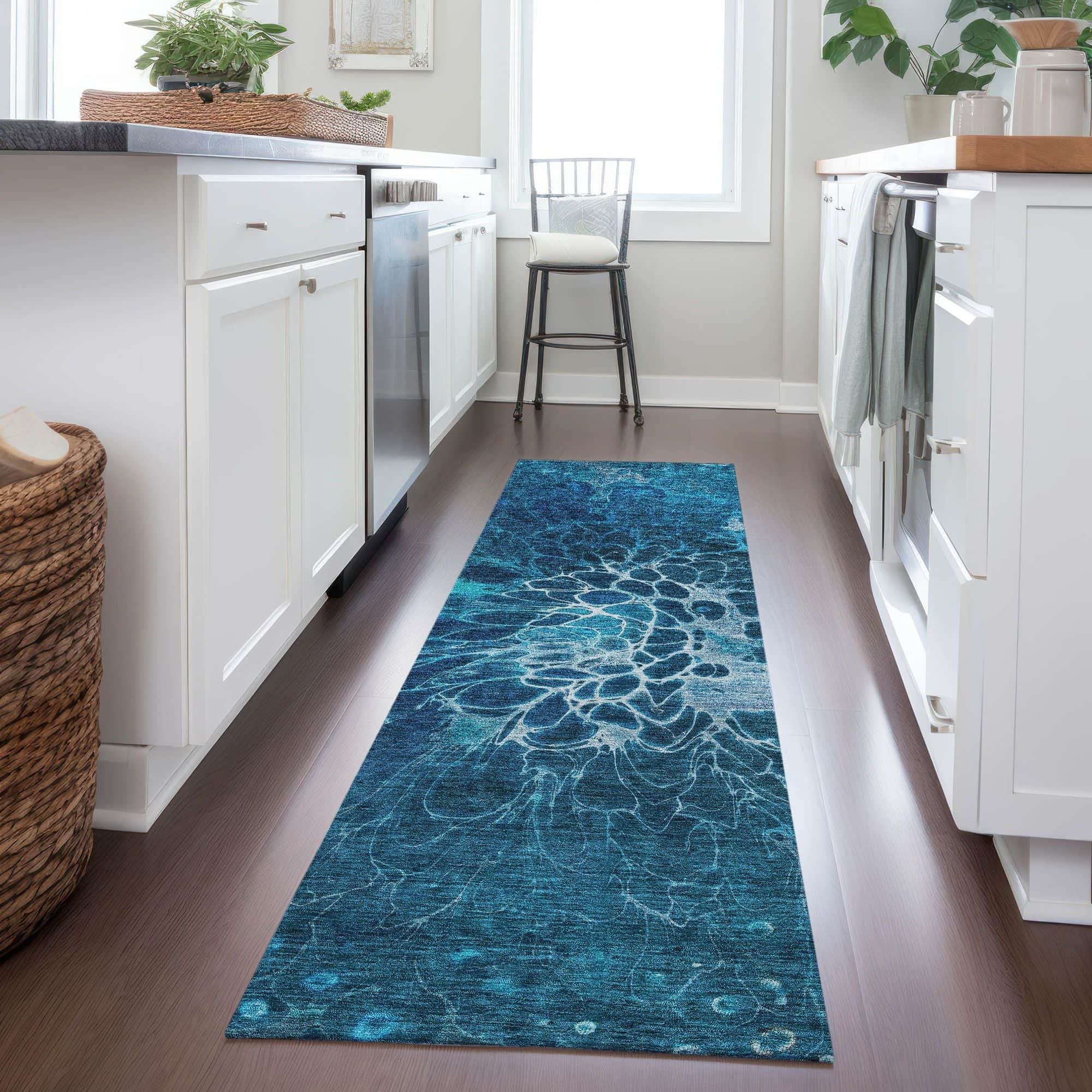 Machine Washable Navy Blue Rug - Indoor / Outdoor - Kids / Pet Friendly Modern Print Rug