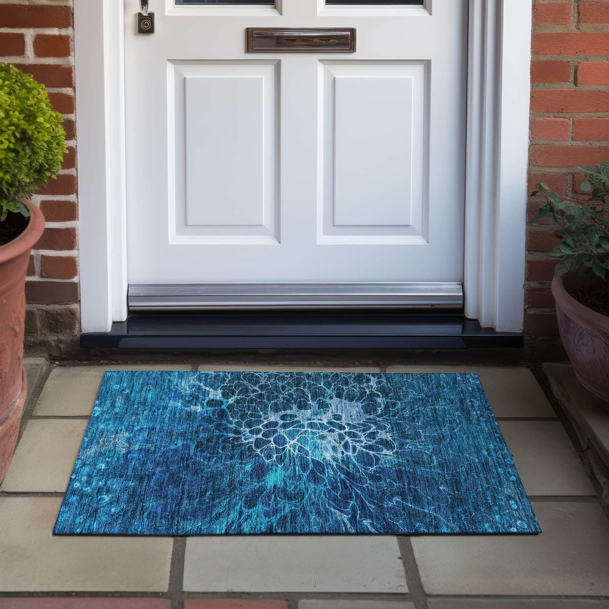 Machine Washable Navy Blue Rug - Indoor / Outdoor - Kids / Pet Friendly Modern Print Rug