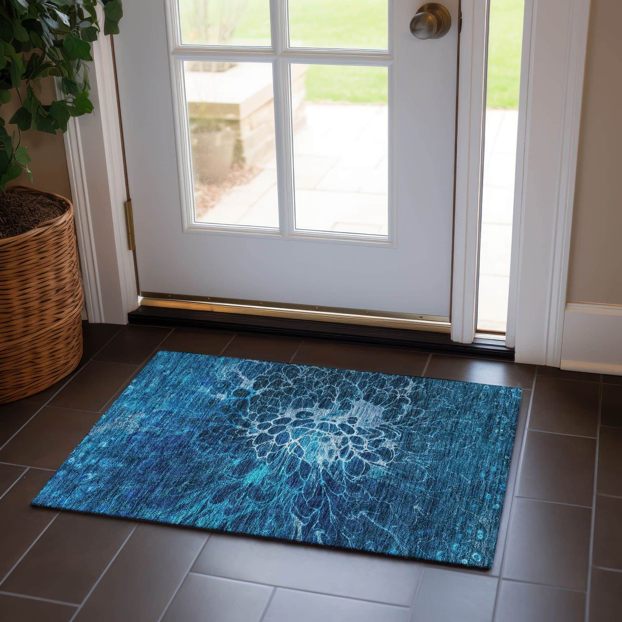 Machine Washable Navy Blue Rug - Indoor / Outdoor - Kids / Pet Friendly Modern Print Rug
