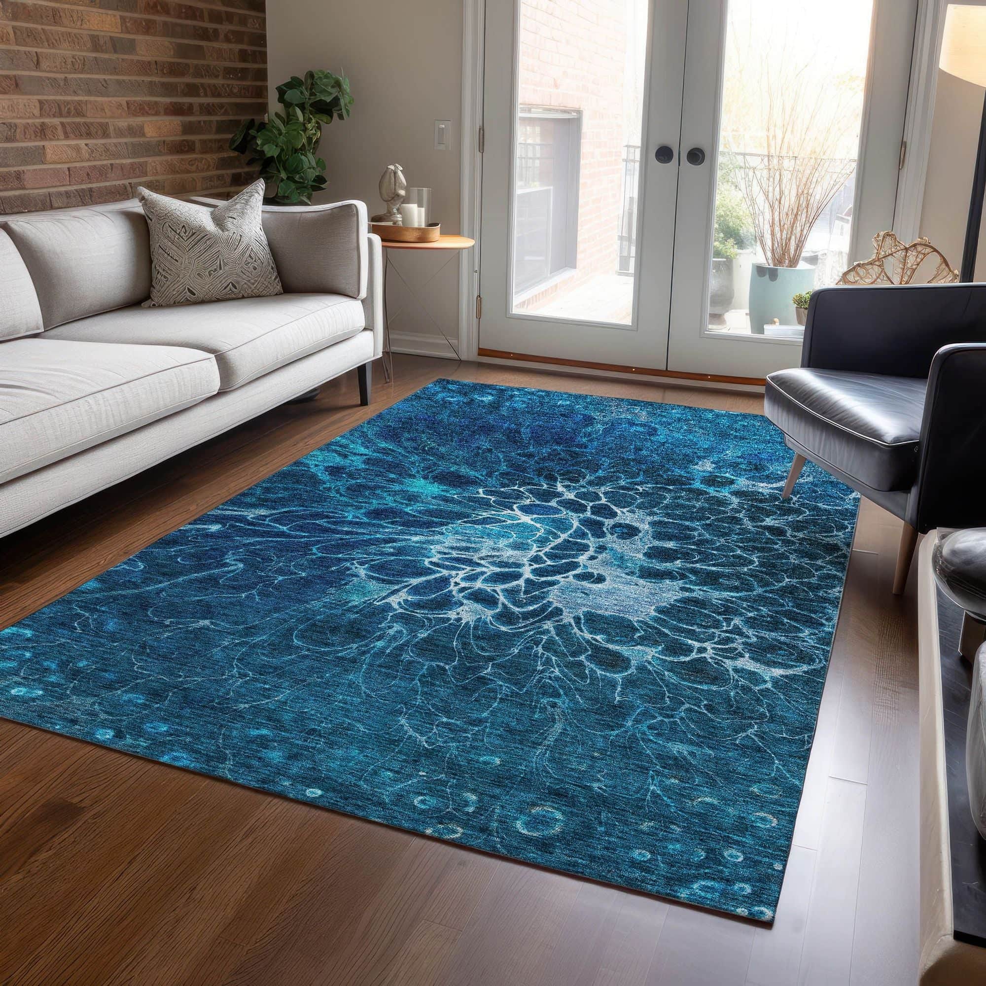 Machine Washable Navy Blue Rug - Indoor / Outdoor - Kids / Pet Friendly Modern Print Rug
