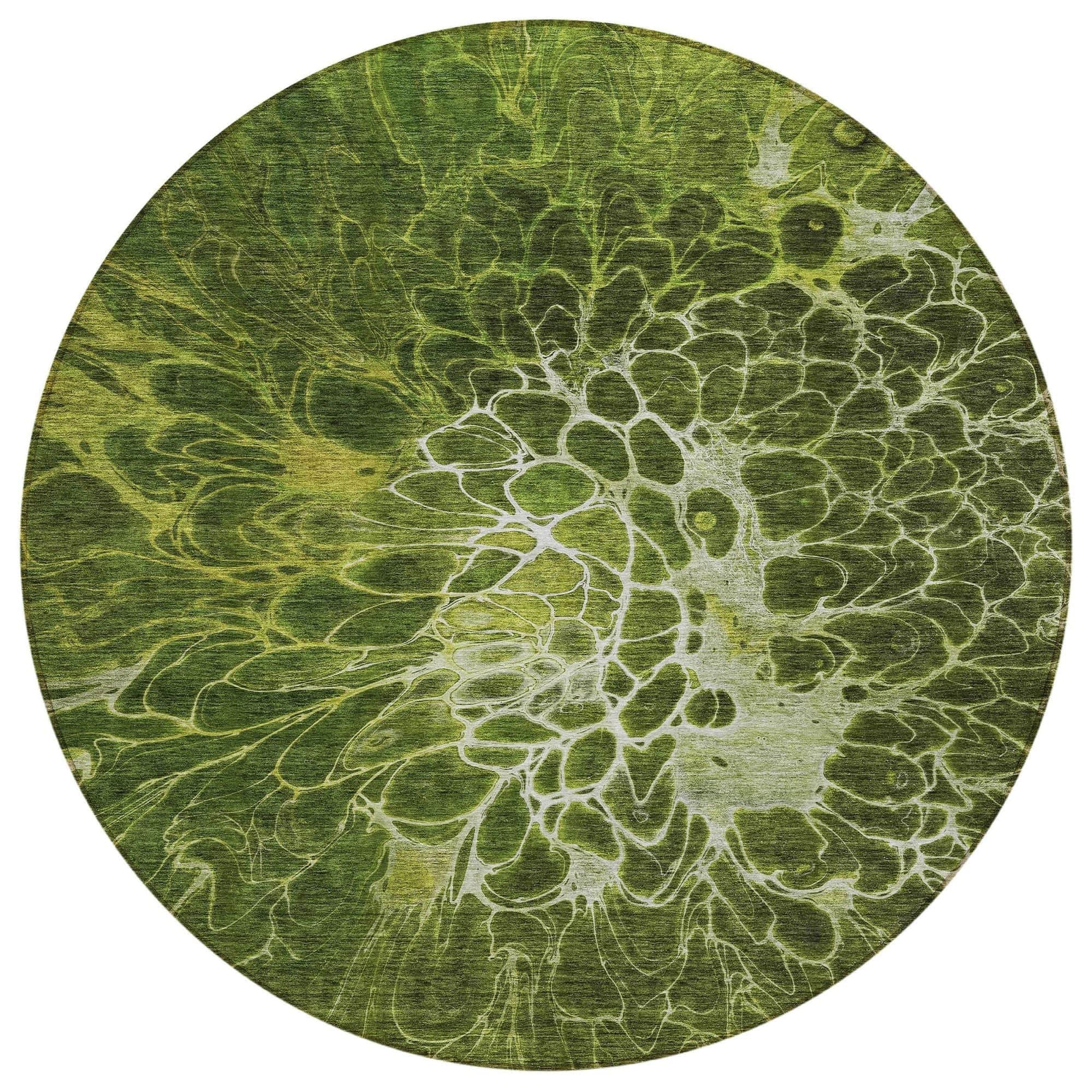 Machine Washable Olive Green Rug - Indoor / Outdoor - Kids / Pet Friendly Modern Print Rug