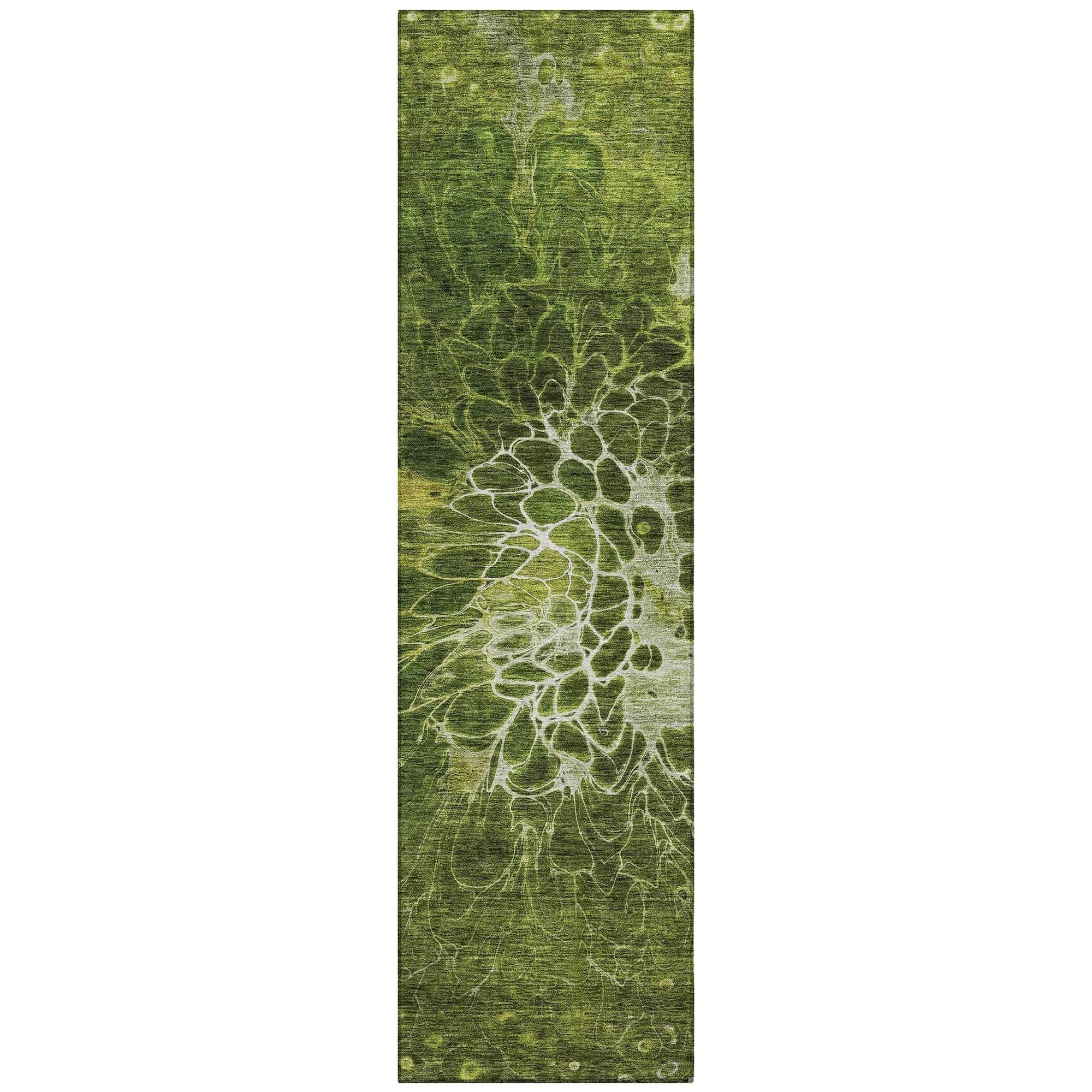 Machine Washable Olive Green Rug - Indoor / Outdoor - Kids / Pet Friendly Modern Print Rug