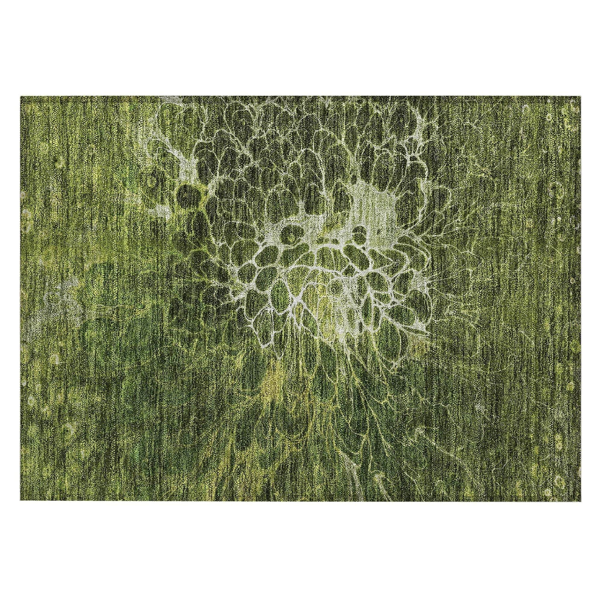 Machine Washable Olive Green Rug - Indoor / Outdoor - Kids / Pet Friendly Modern Print Rug