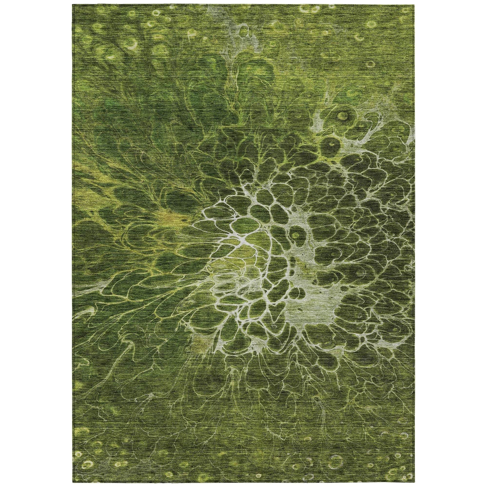 Machine Washable Olive Green Rug - Indoor / Outdoor - Kids / Pet Friendly Modern Print Rug