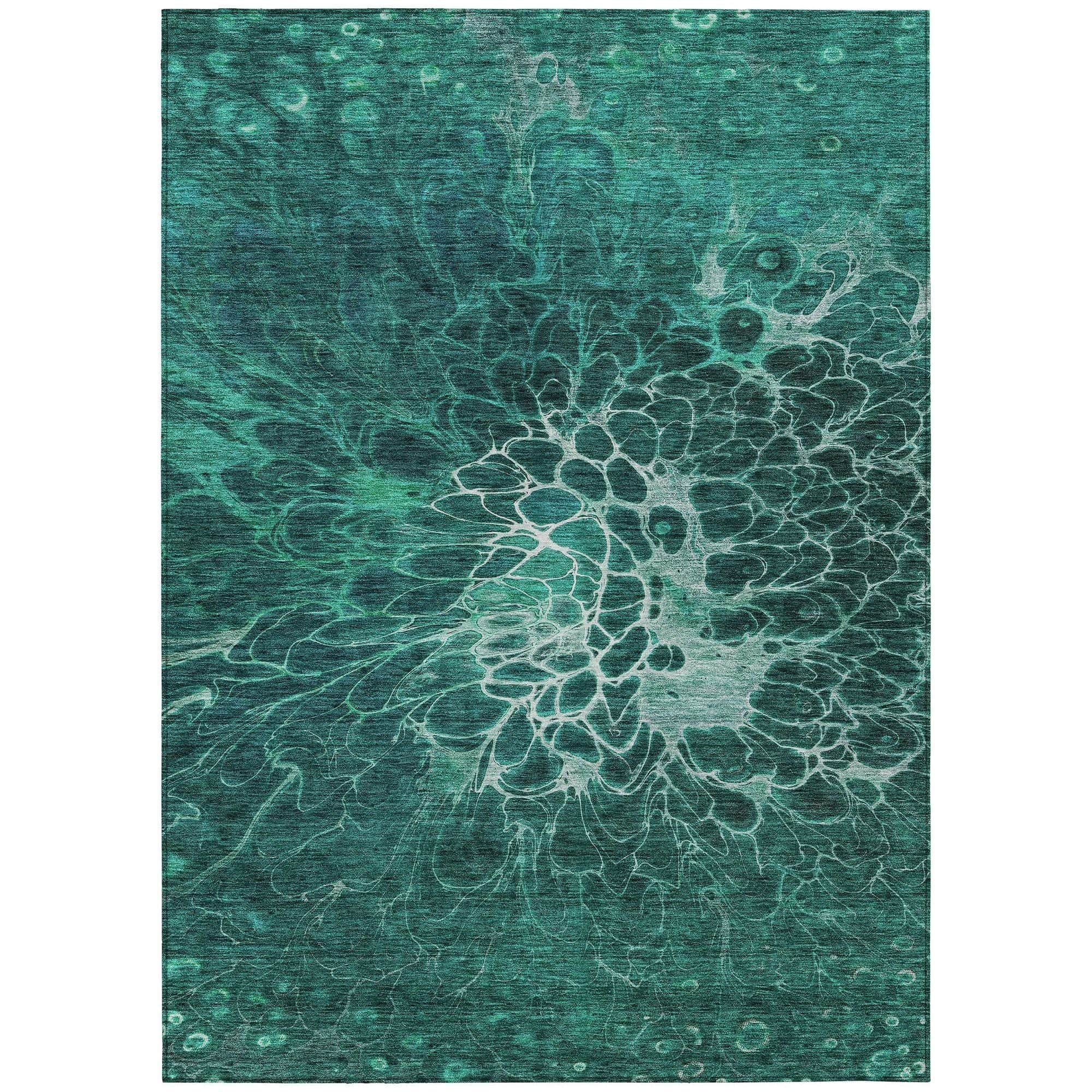 Machine Washable Teal Rug - Indoor / Outdoor - Kids / Pet Friendly Modern Print Rug