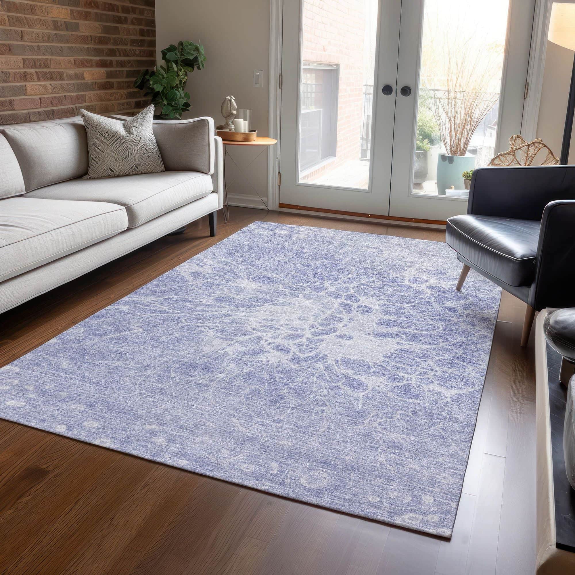 Machine Washable Lavender Purple Rug - Indoor / Outdoor - Kids / Pet Friendly Modern Print Rug