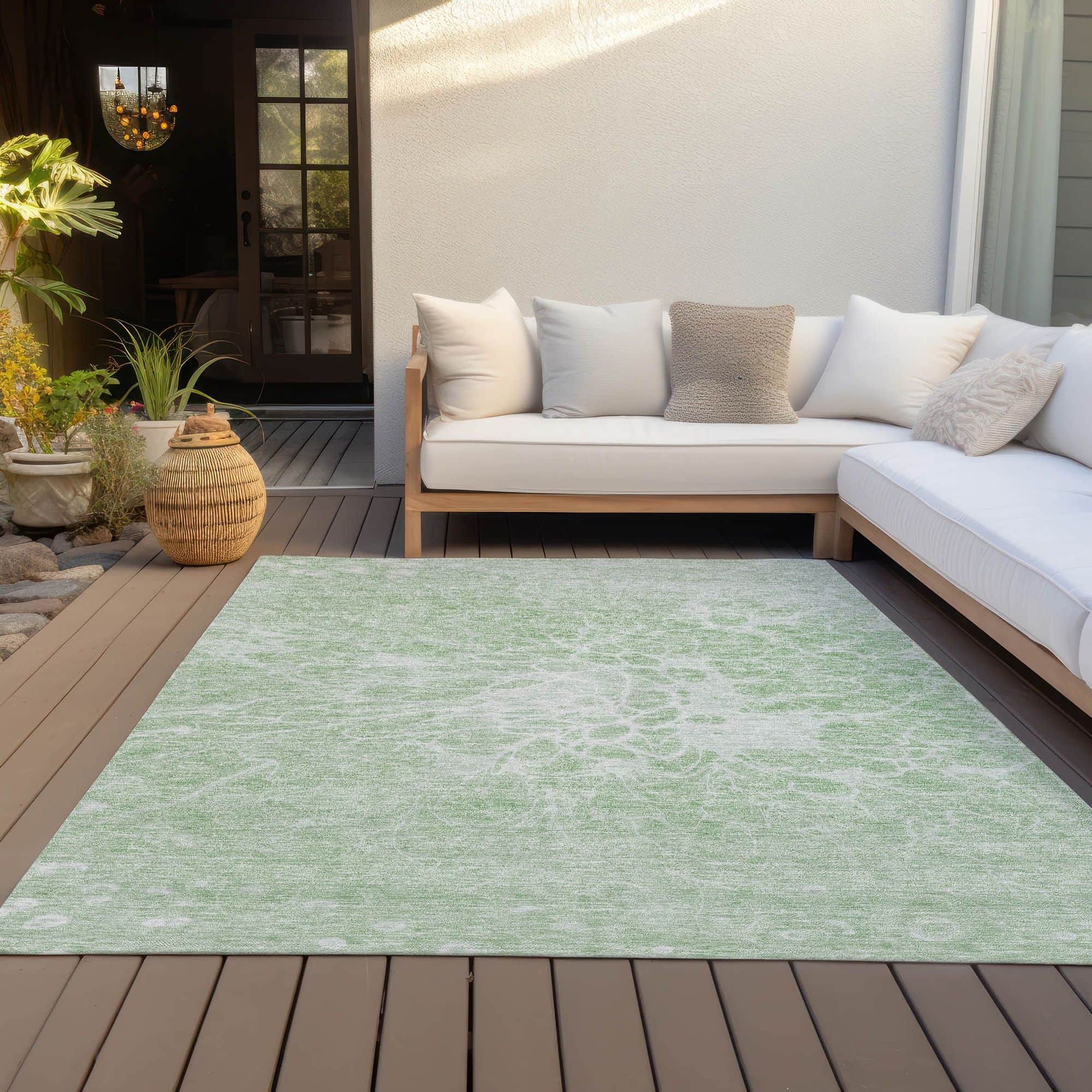 Machine Washable Mint Green Rug - Indoor / Outdoor - Kids / Pet Friendly Modern Print Rug