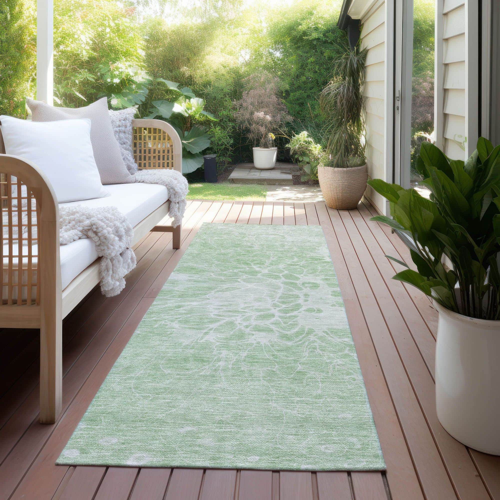 Machine Washable Mint Green Rug - Indoor / Outdoor - Kids / Pet Friendly Modern Print Rug