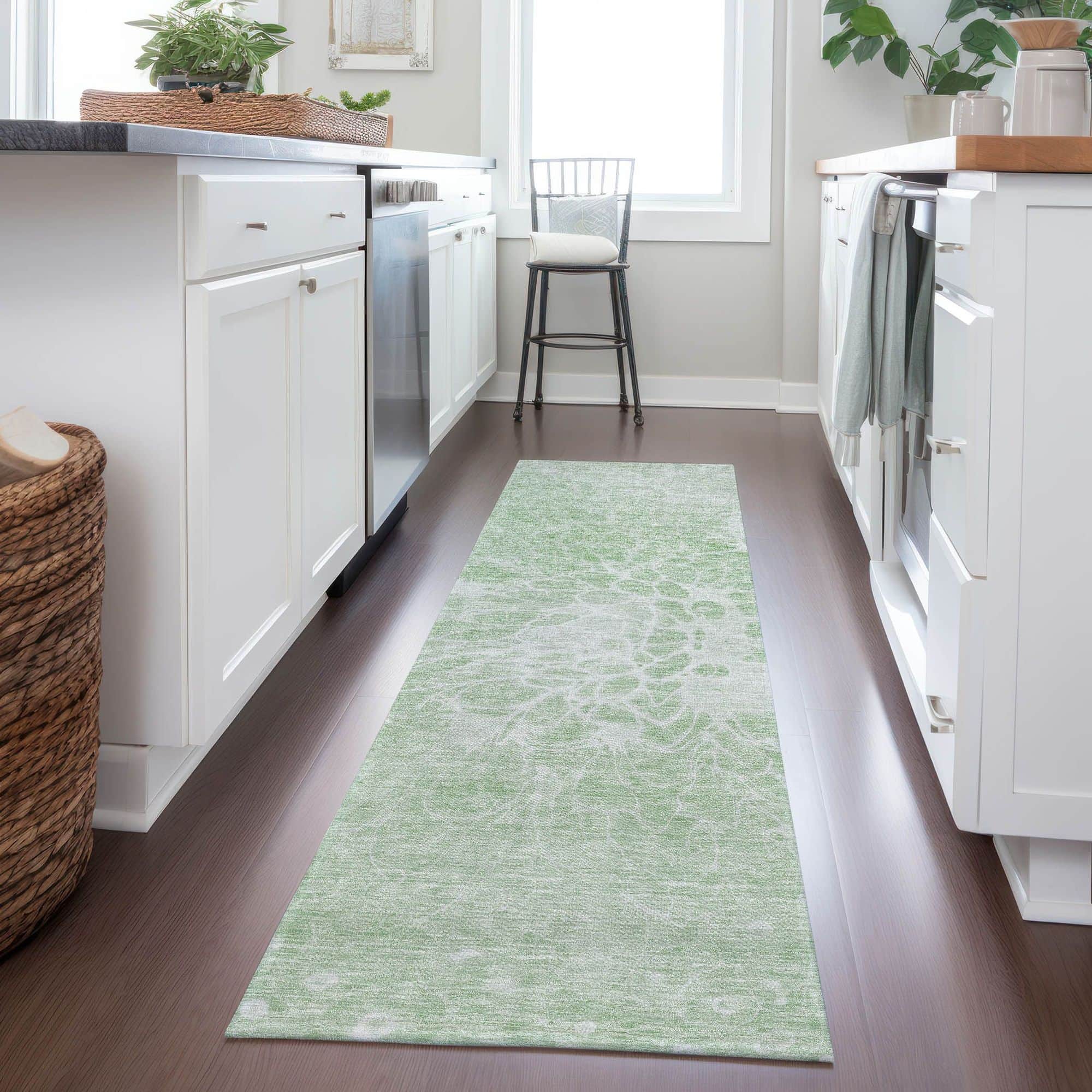 Machine Washable Mint Green Rug - Indoor / Outdoor - Kids / Pet Friendly Modern Print Rug