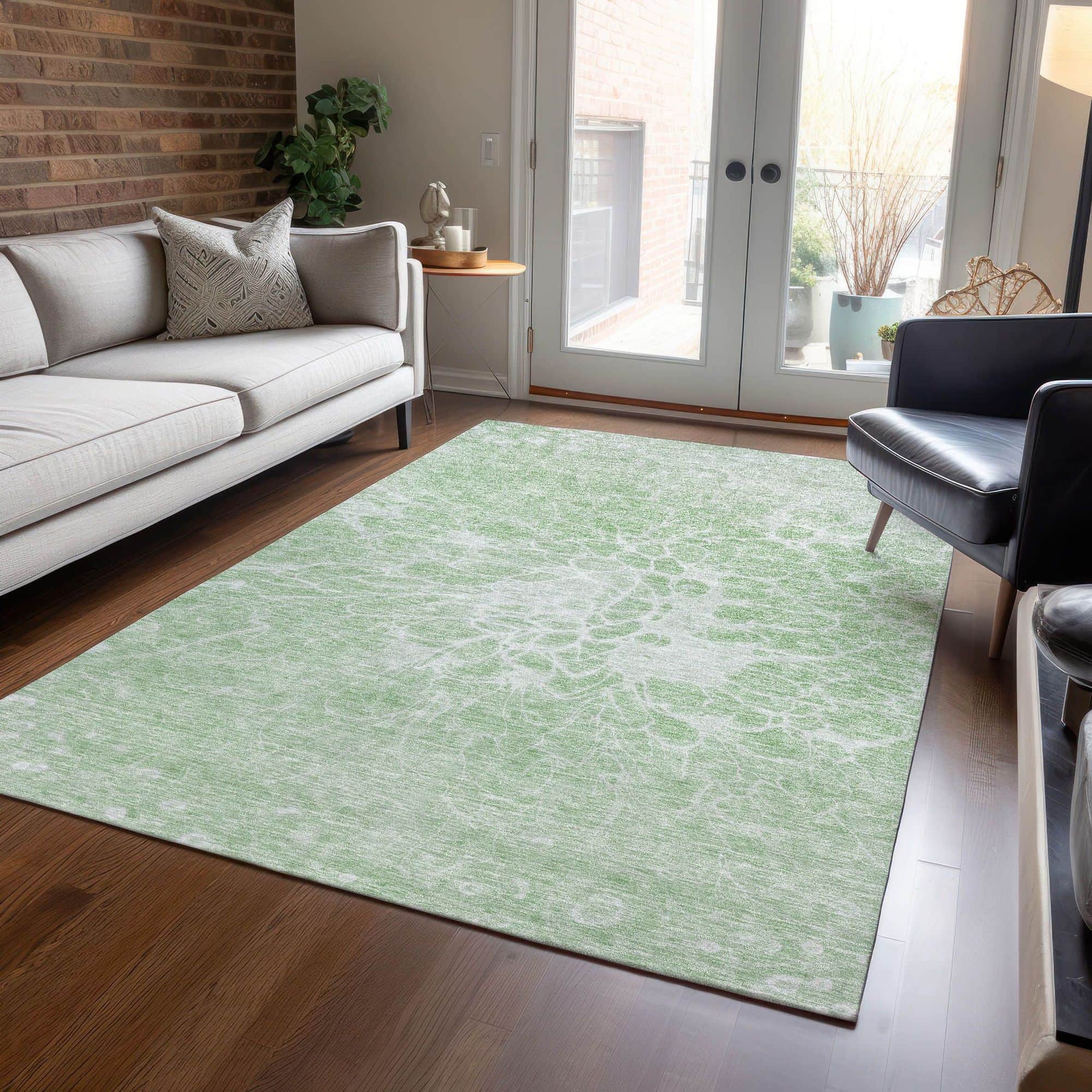 Machine Washable Mint Green Rug - Indoor / Outdoor - Kids / Pet Friendly Modern Print Rug