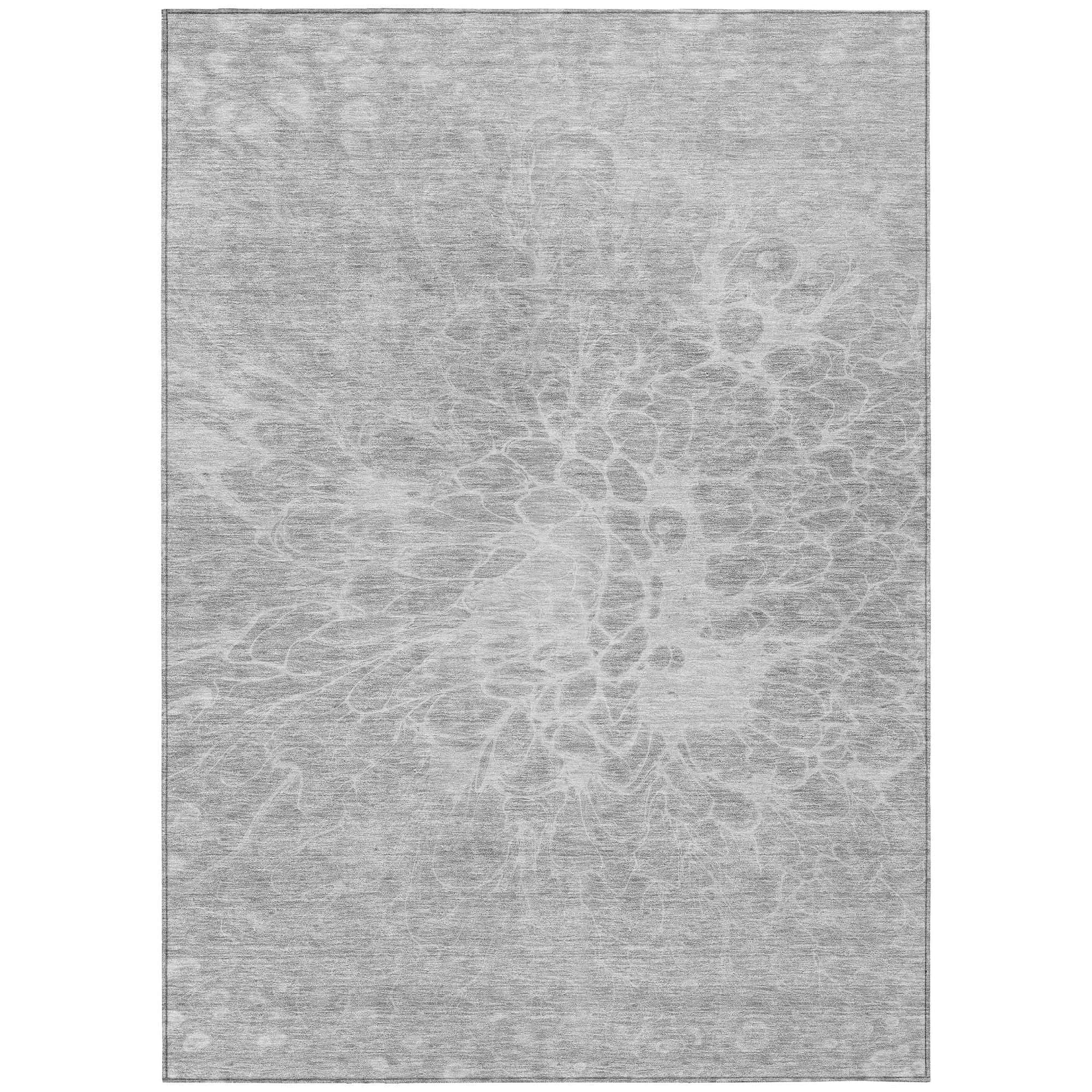 Machine Washable Silver Gray Rug - Indoor / Outdoor - Kids / Pet Friendly Modern Print Rug
