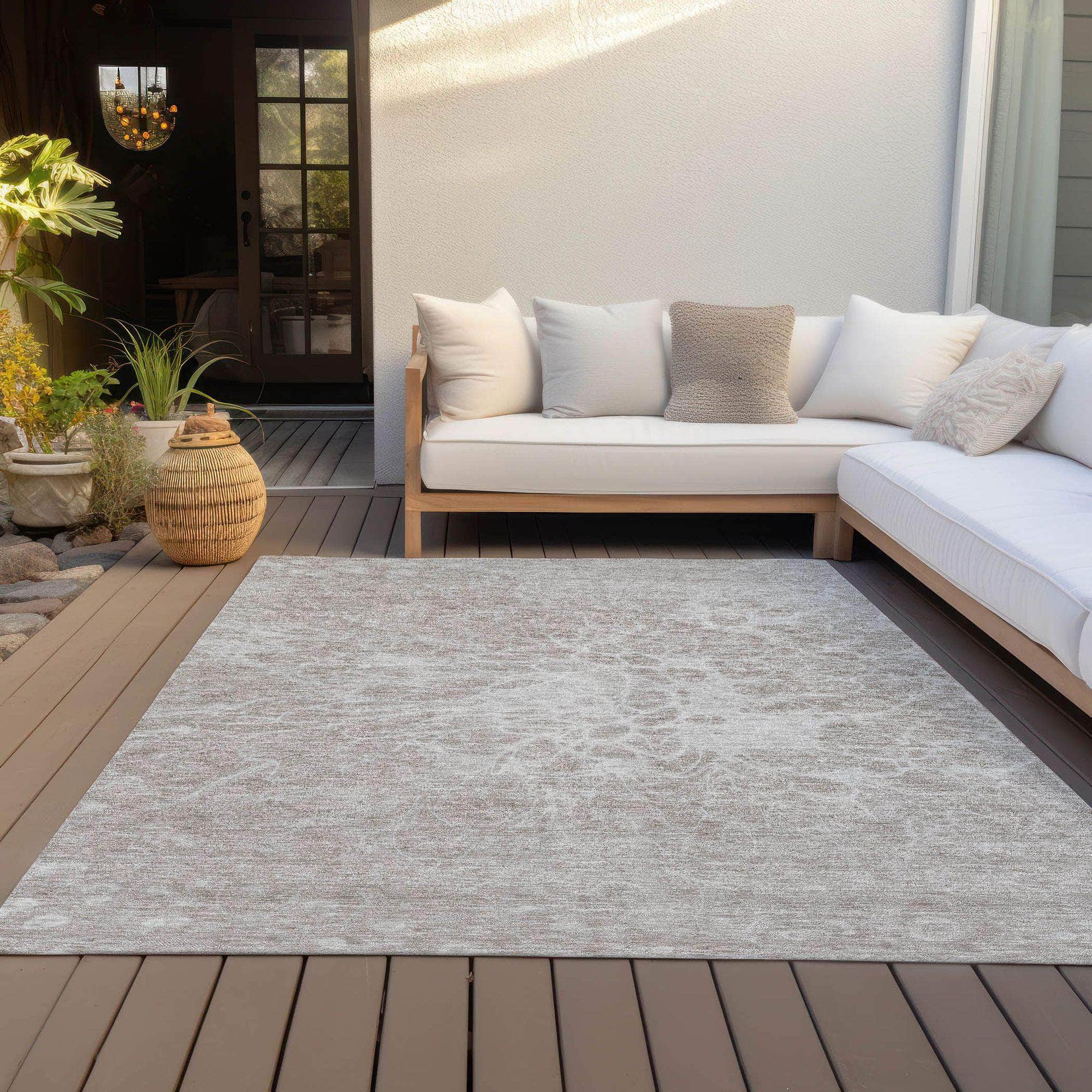 Machine Washable Taupe Brown Rug - Indoor / Outdoor - Kids / Pet Friendly Modern Print Rug