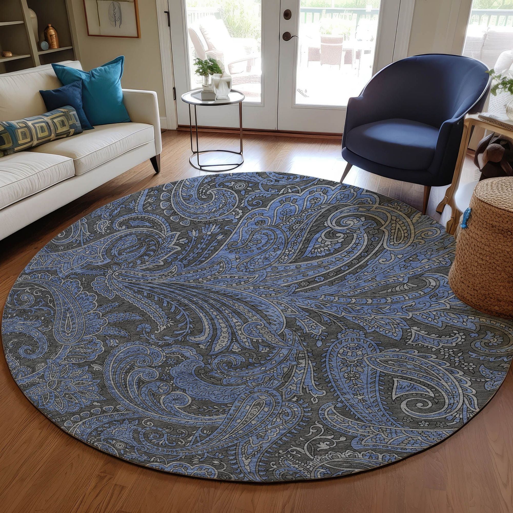 Machine Washable Charcoal Gray Rug - Indoor / Outdoor - Kids / Pet Friendly Paisley Print Rug