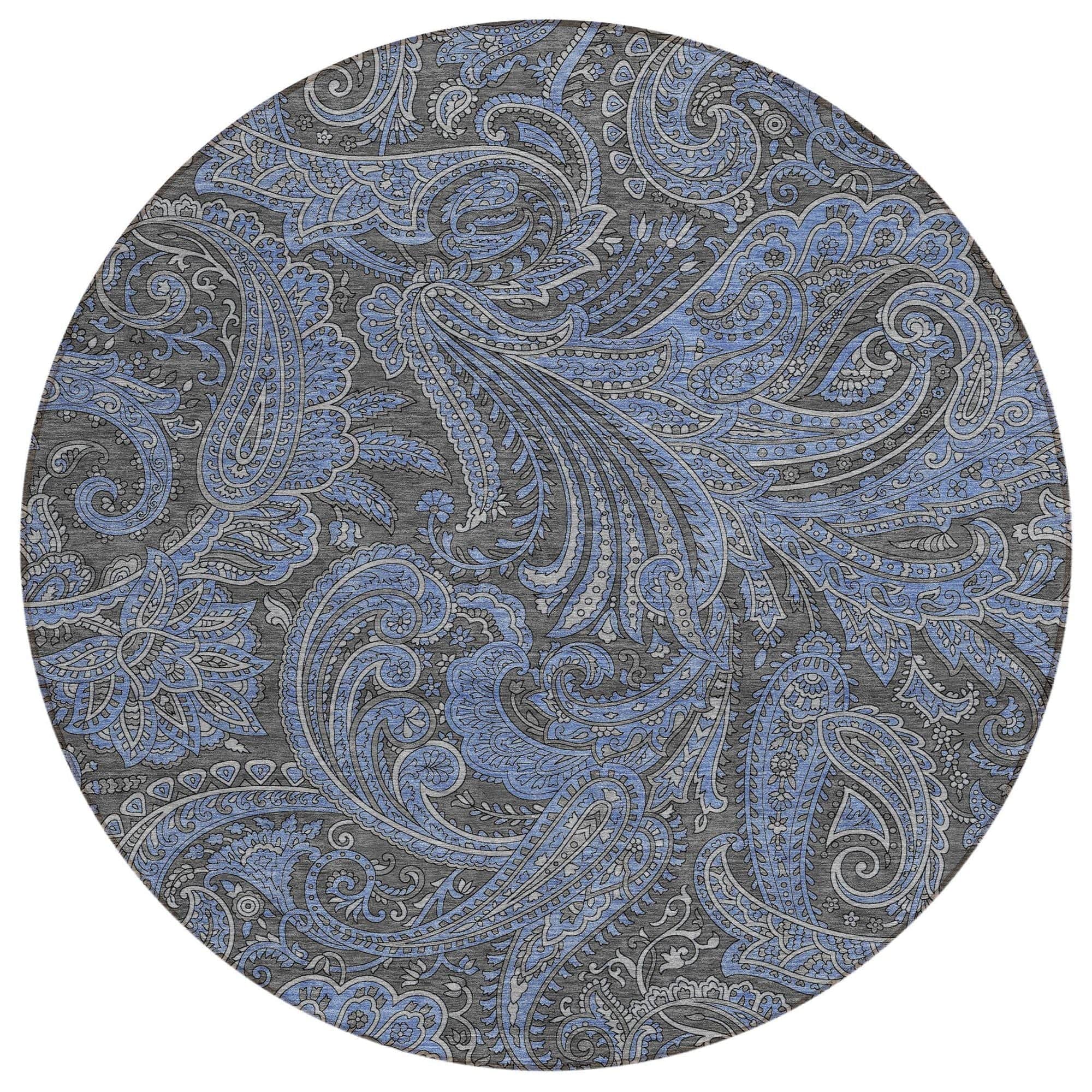 Machine Washable Charcoal Gray Rug - Indoor / Outdoor - Kids / Pet Friendly Paisley Print Rug