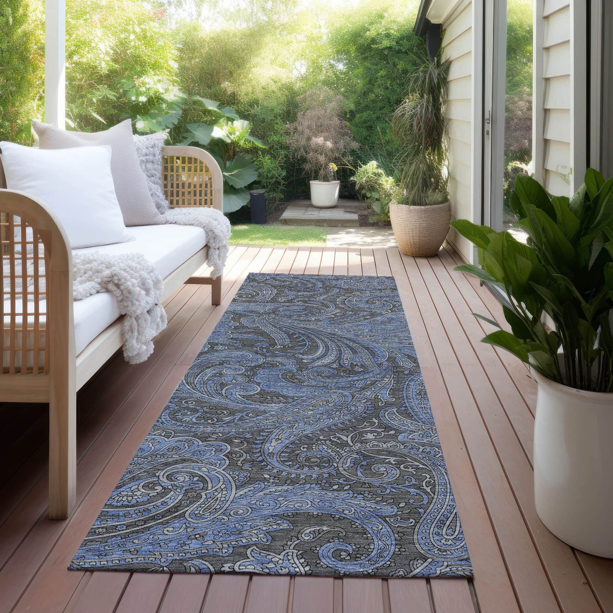 Machine Washable Charcoal Gray Rug - Indoor / Outdoor - Kids / Pet Friendly Paisley Print Rug