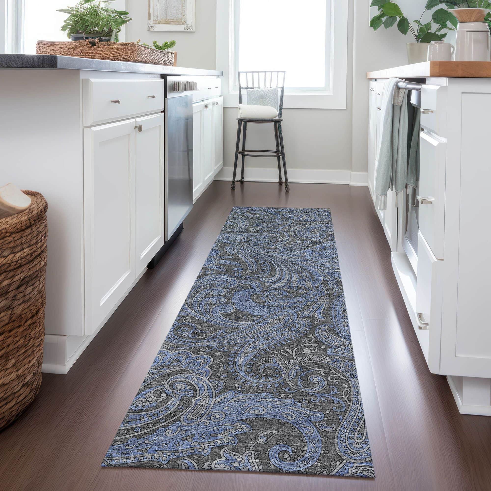 Machine Washable Charcoal Gray Rug - Indoor / Outdoor - Kids / Pet Friendly Paisley Print Rug
