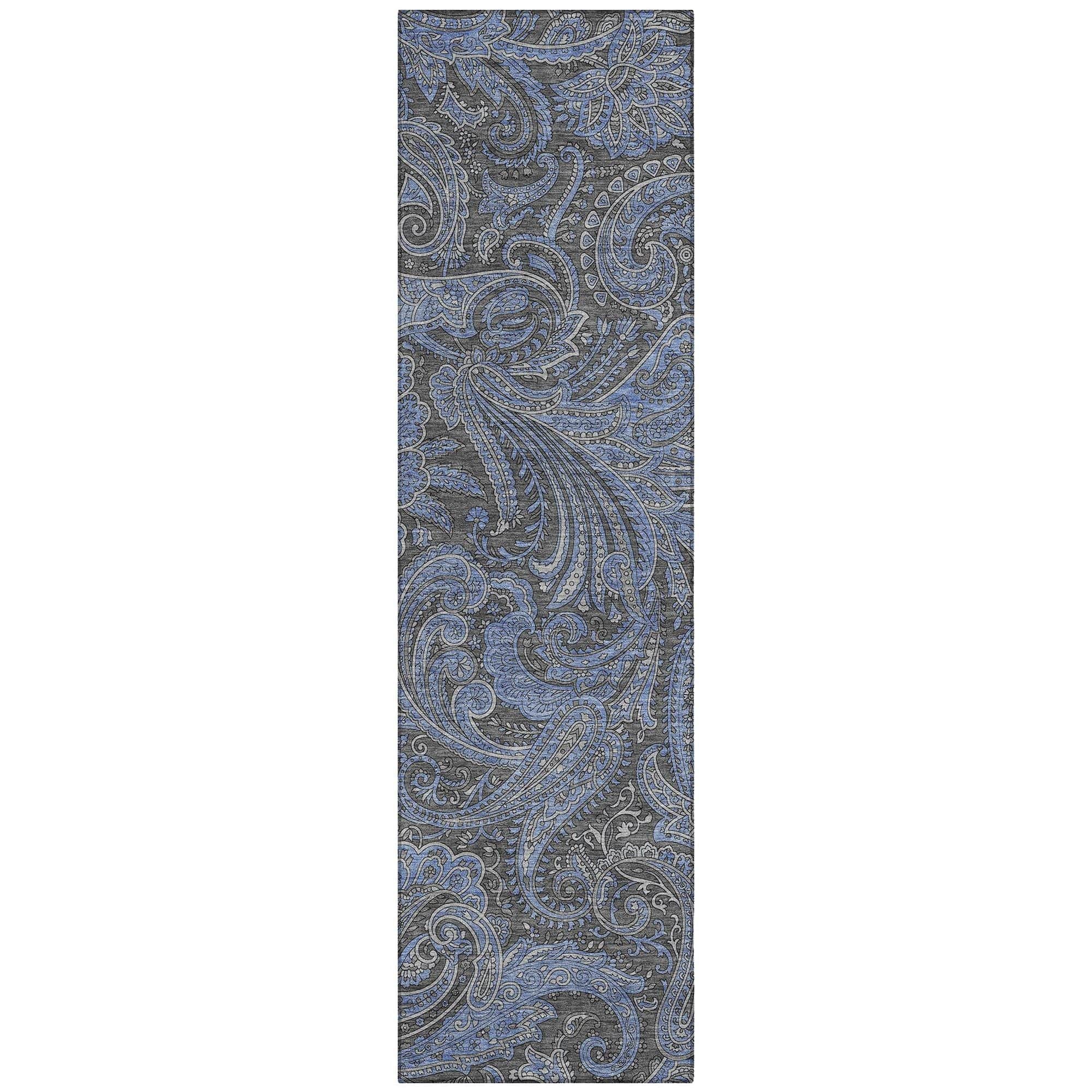 Machine Washable Charcoal Gray Rug - Indoor / Outdoor - Kids / Pet Friendly Paisley Print Rug