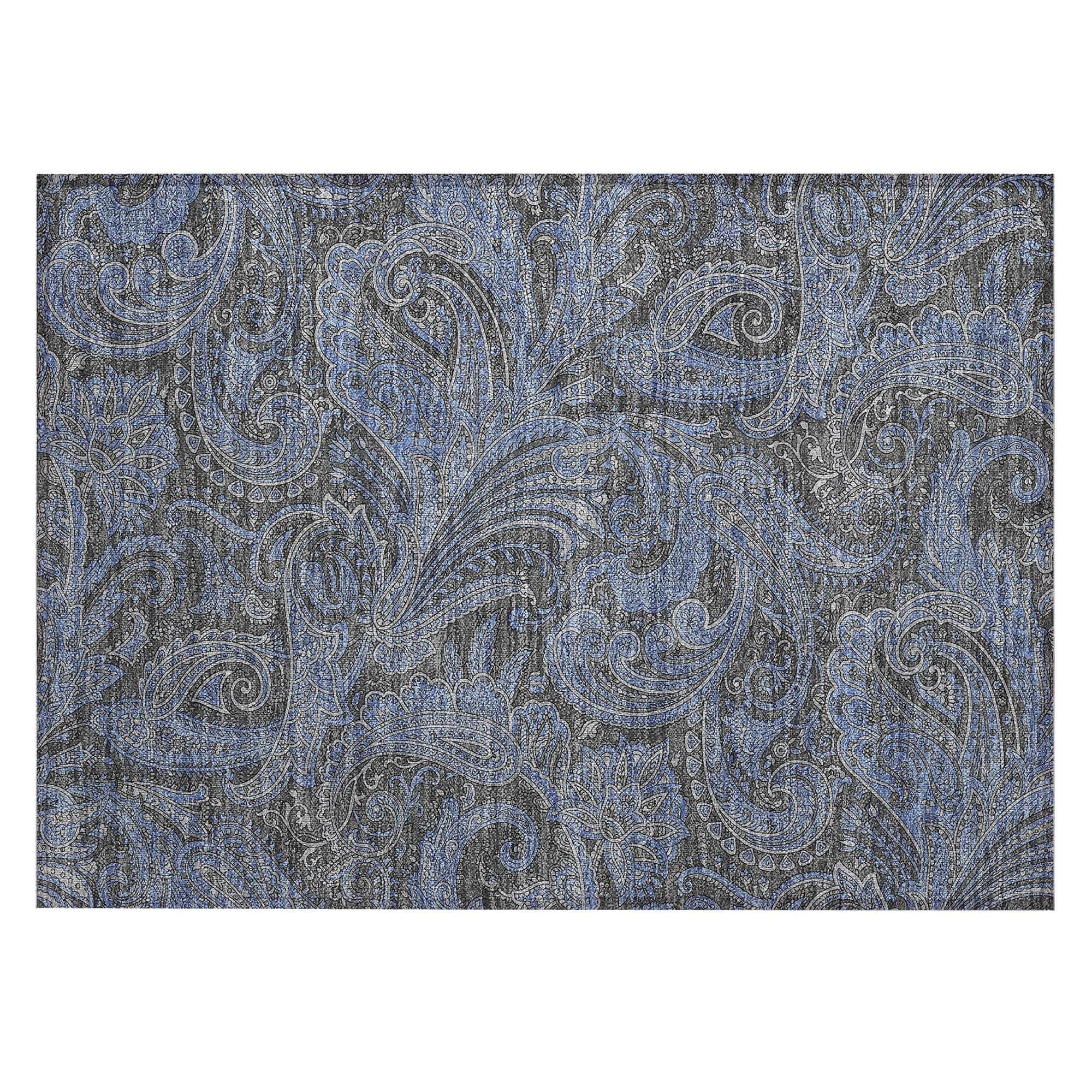 Machine Washable Charcoal Gray Rug - Indoor / Outdoor - Kids / Pet Friendly Paisley Print Rug
