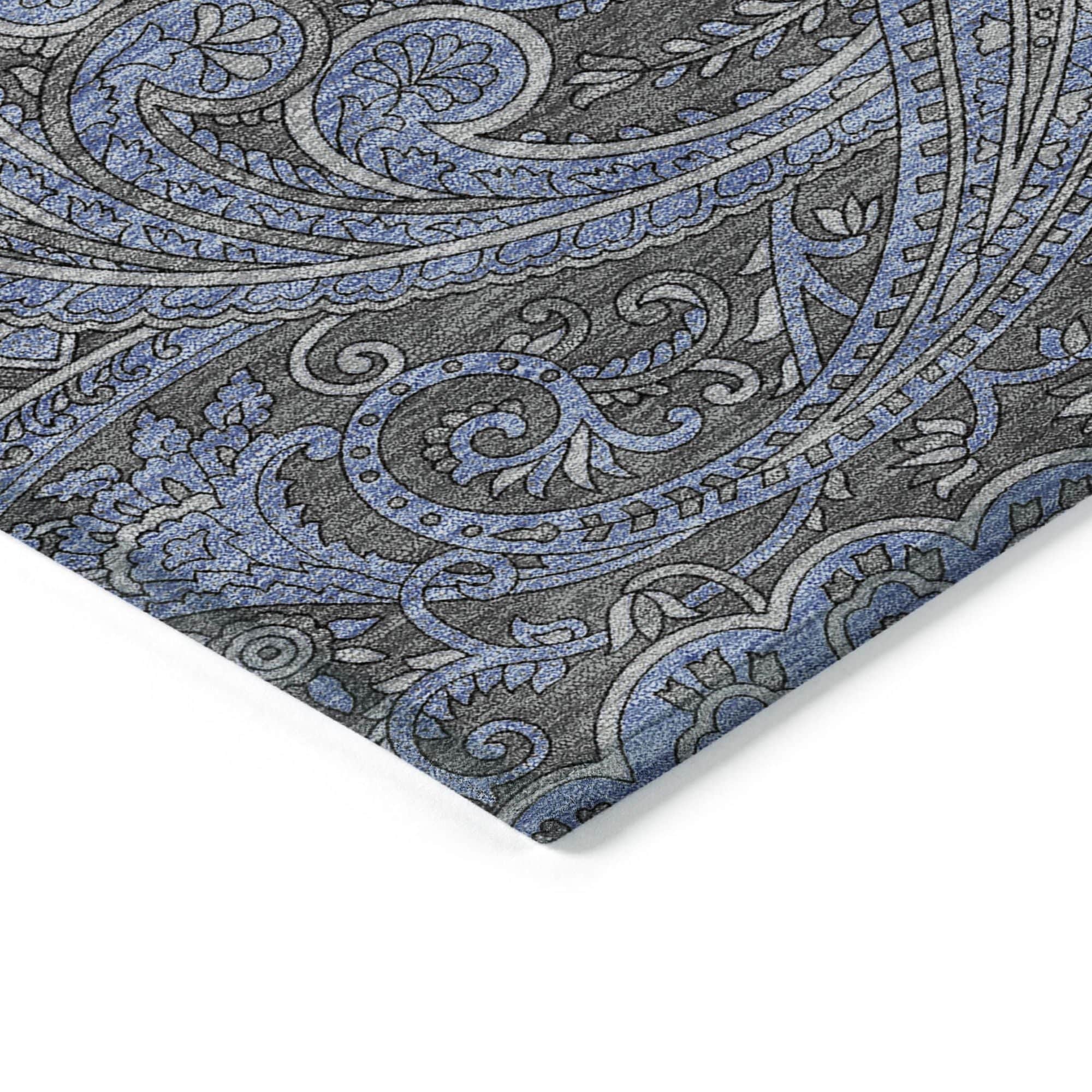 Machine Washable Charcoal Gray Rug - Indoor / Outdoor - Kids / Pet Friendly Paisley Print Rug