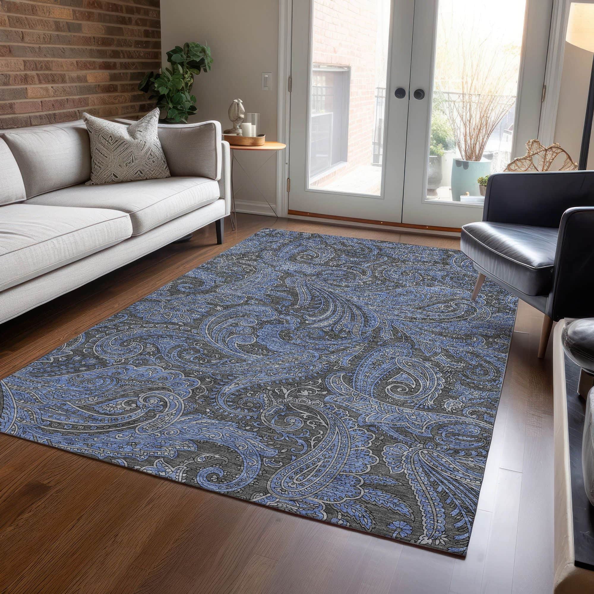 Machine Washable Charcoal Gray Rug - Indoor / Outdoor - Kids / Pet Friendly Paisley Print Rug