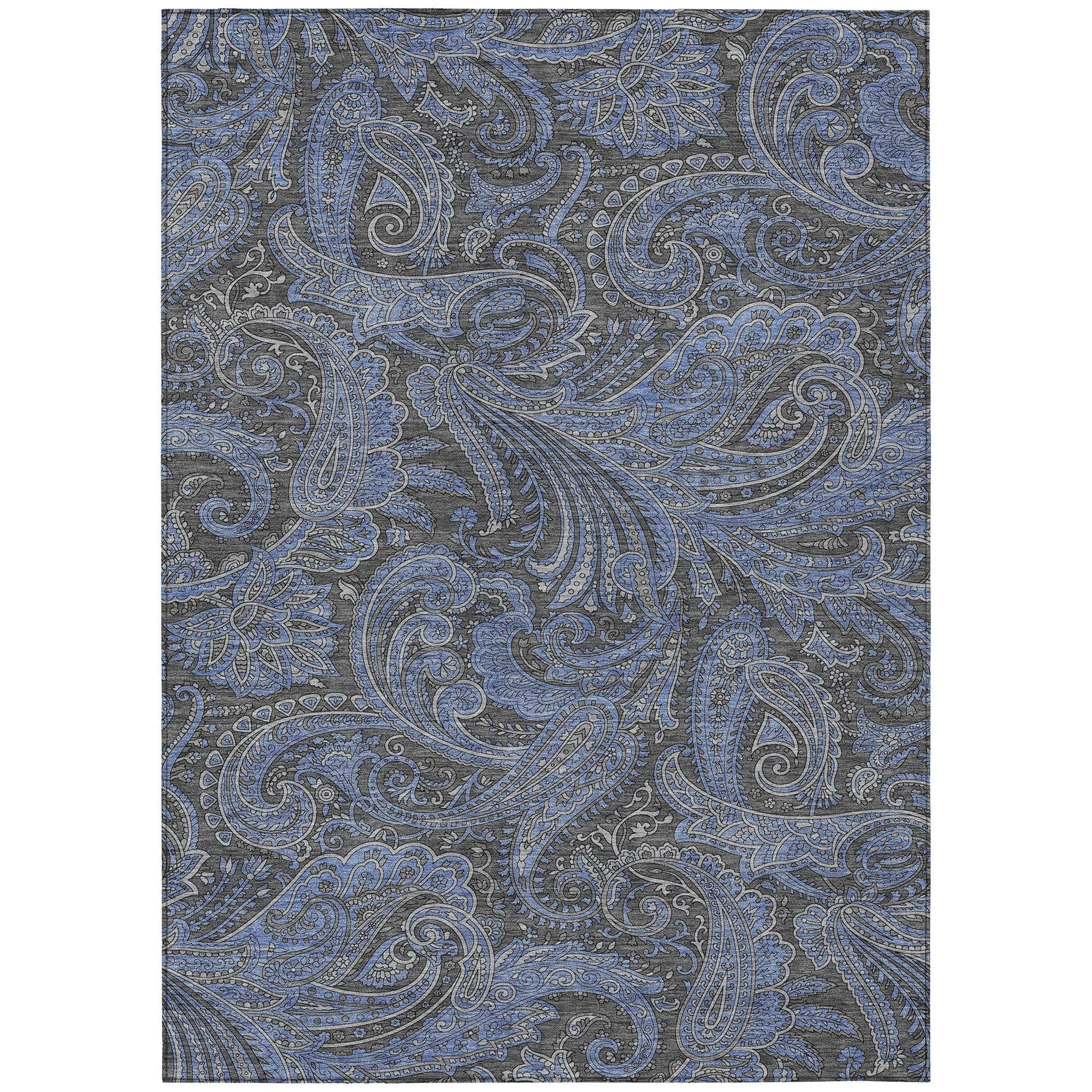 Machine Washable Charcoal Gray Rug - Indoor / Outdoor - Kids / Pet Friendly Paisley Print Rug
