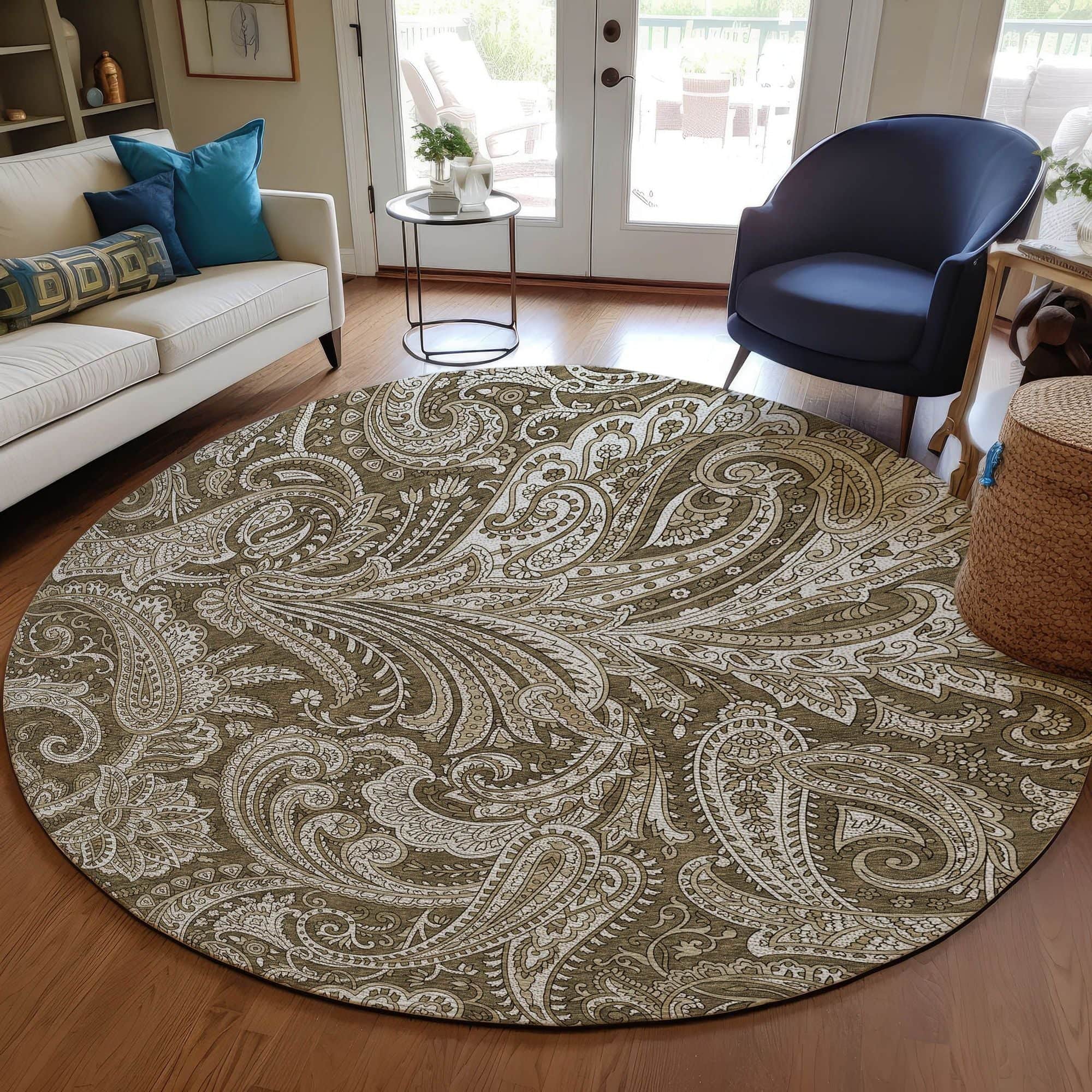 Machine Washable Chocolate Brown Rug - Indoor / Outdoor - Kids / Pet Friendly Paisley Print Rug