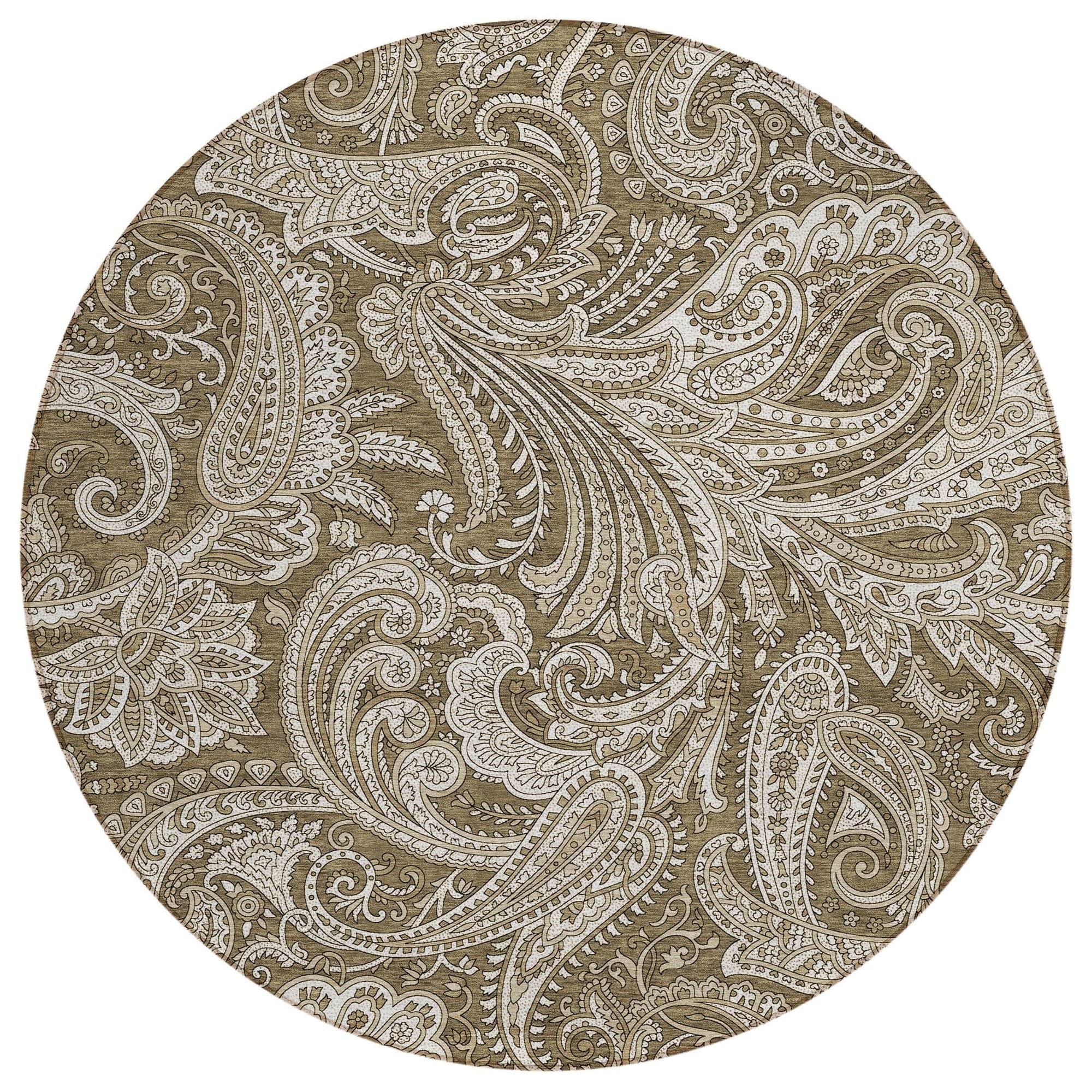 Machine Washable Chocolate Brown Rug - Indoor / Outdoor - Kids / Pet Friendly Paisley Print Rug
